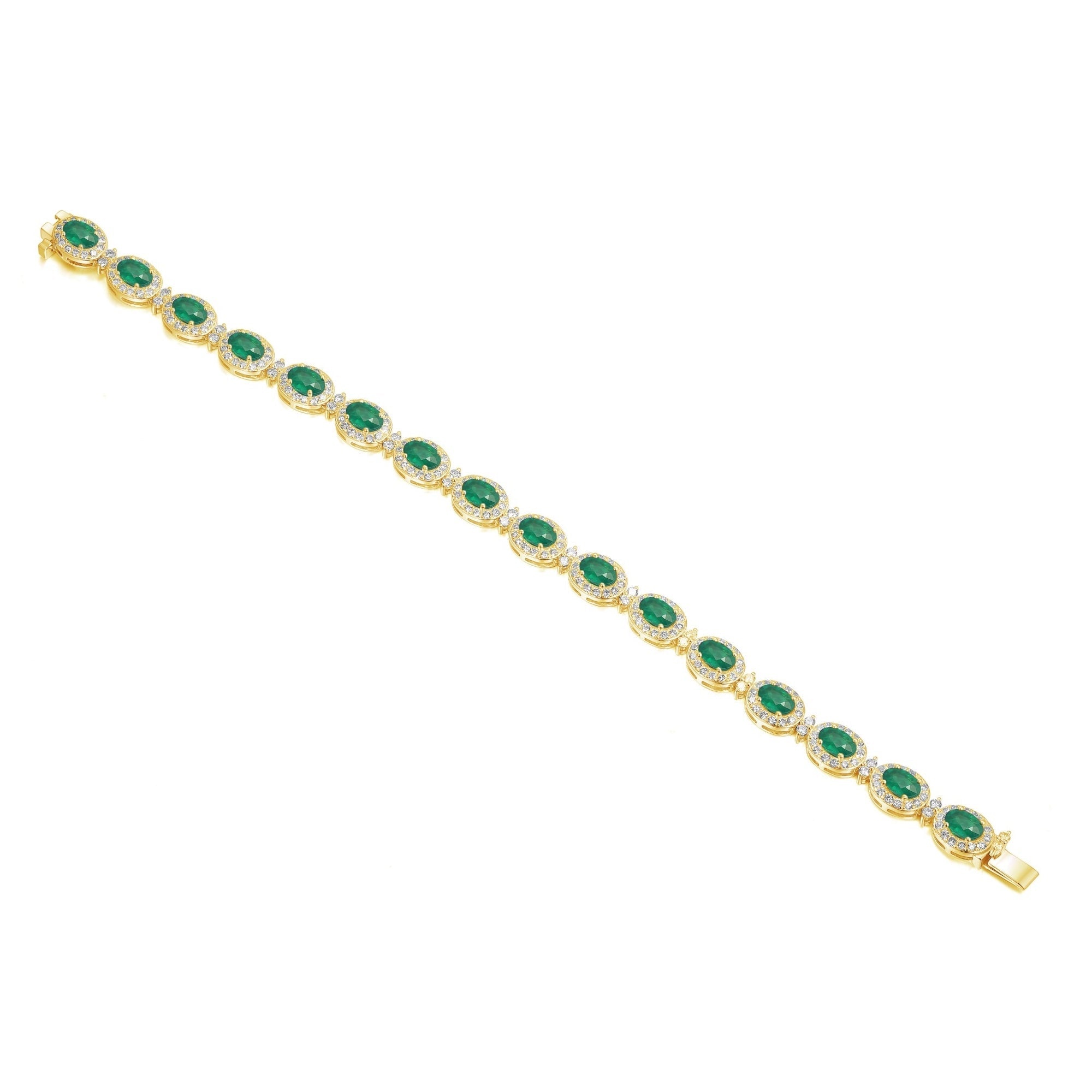 18k Yellow Gold Oval Emerald & Diamond Halo Bracelet – The Real Gem