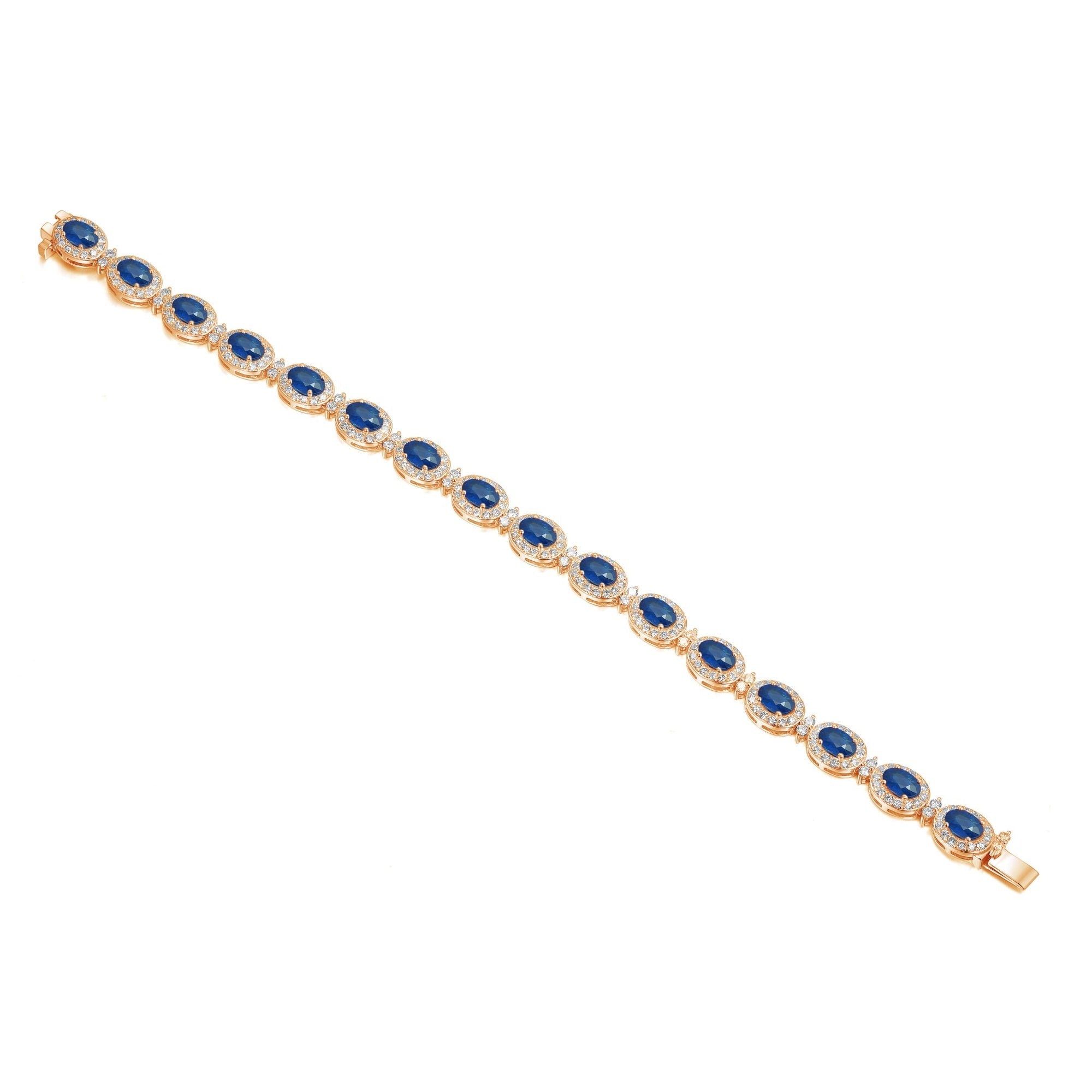 18k Rose Gold Oval Sapphire & Diamond Halo Tennis Bracelet – The Real Gem