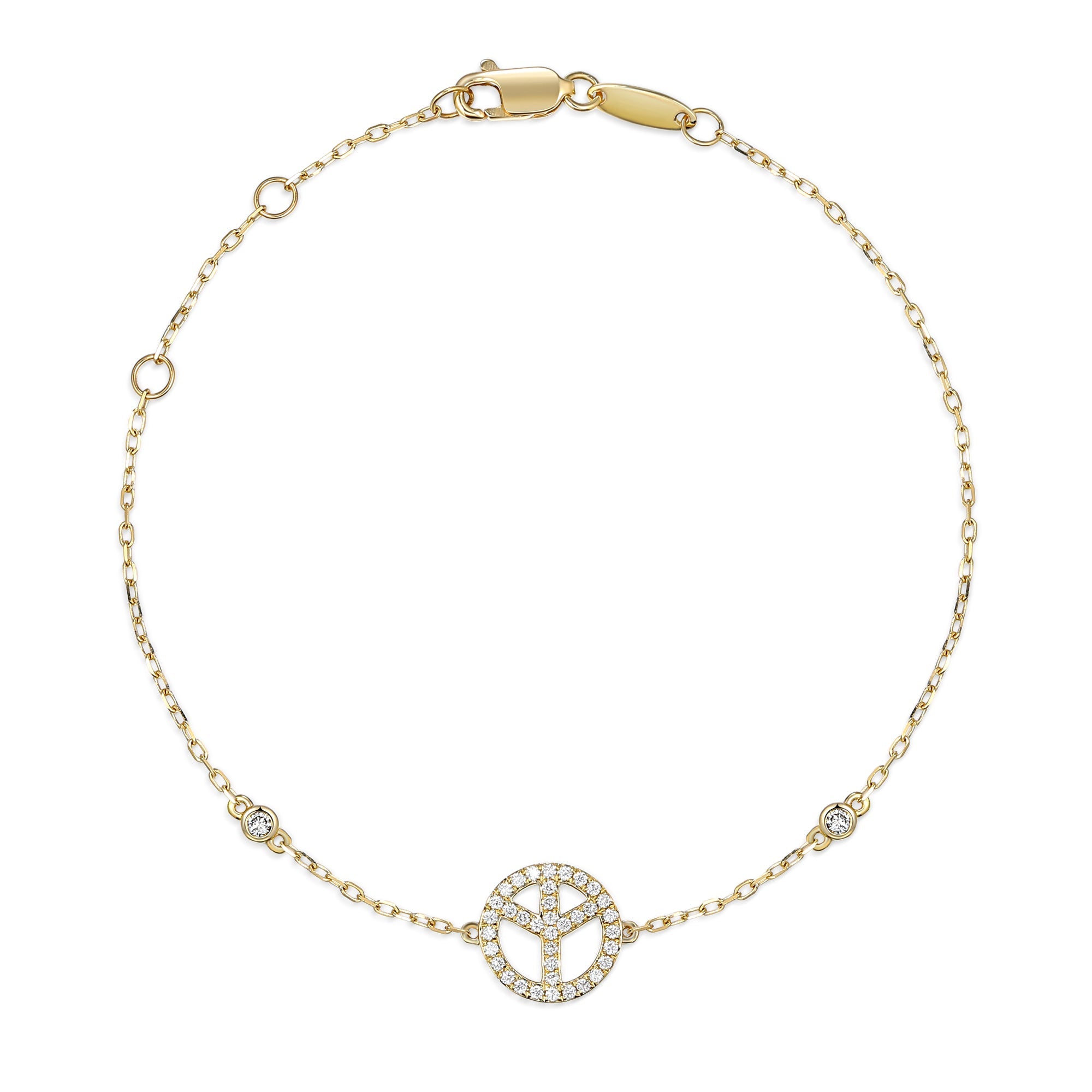 18k Yellow Gold Peace Symbol Diamond Bracelet Ð The Real Gem