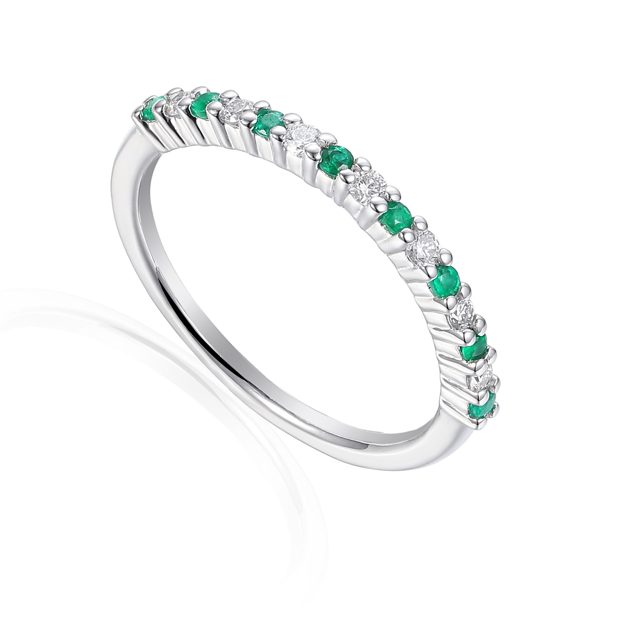 18k White Gold Emerald And Diamond Half Eternity Ring - The Real Gem