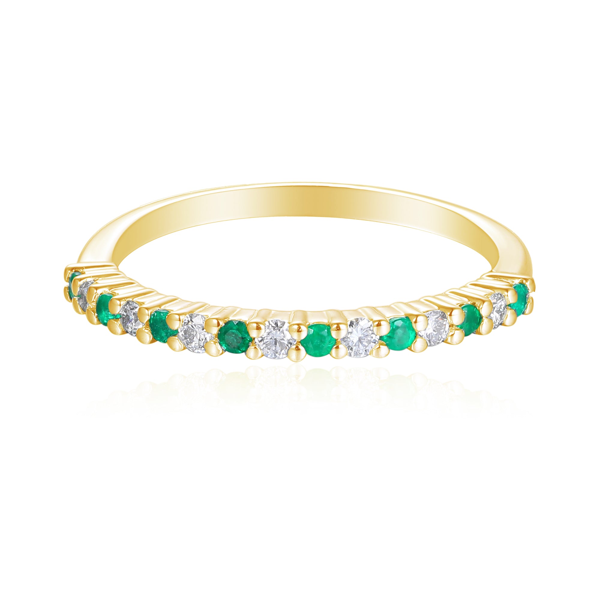 Emerald And Diamond Half Eternity Stacking Ring