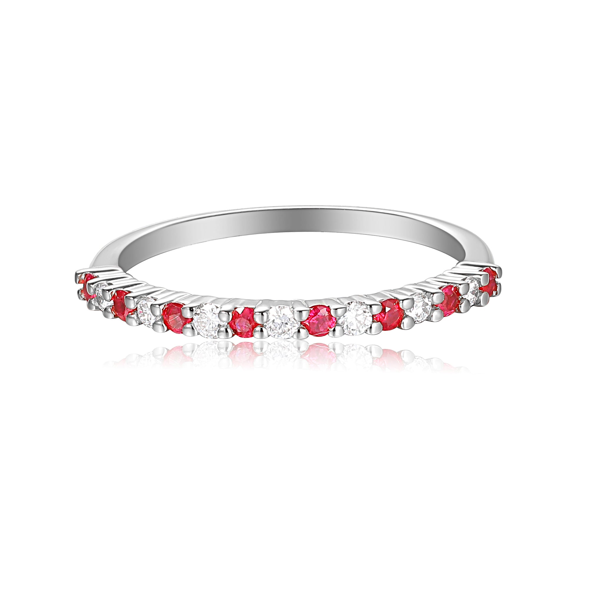 Ruby And Diamond Half Eternity Stacking Ring