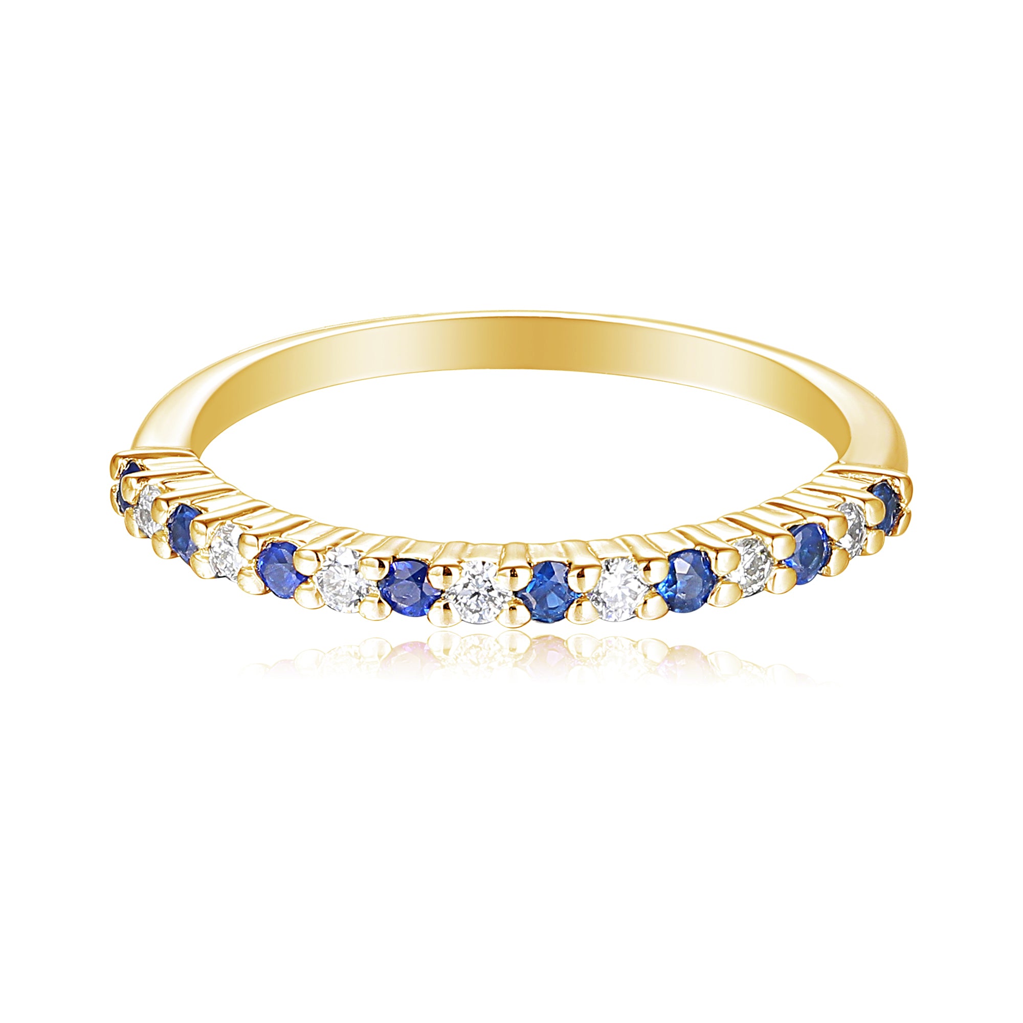 Blue Sapphire And Diamond Half Eternity Stacking Ring