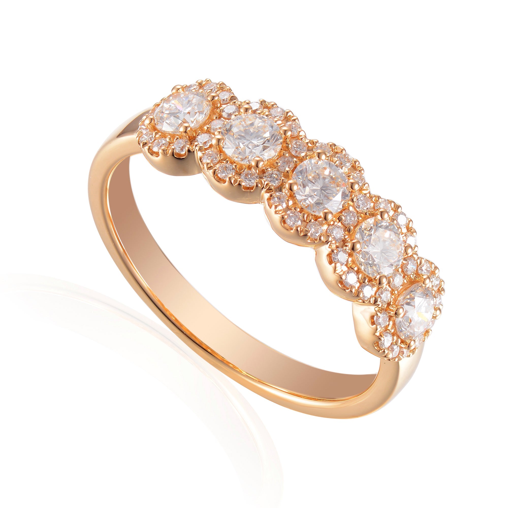 18k Rose Gold Diamond 5 Stone Halo Ring - The Real Gem
