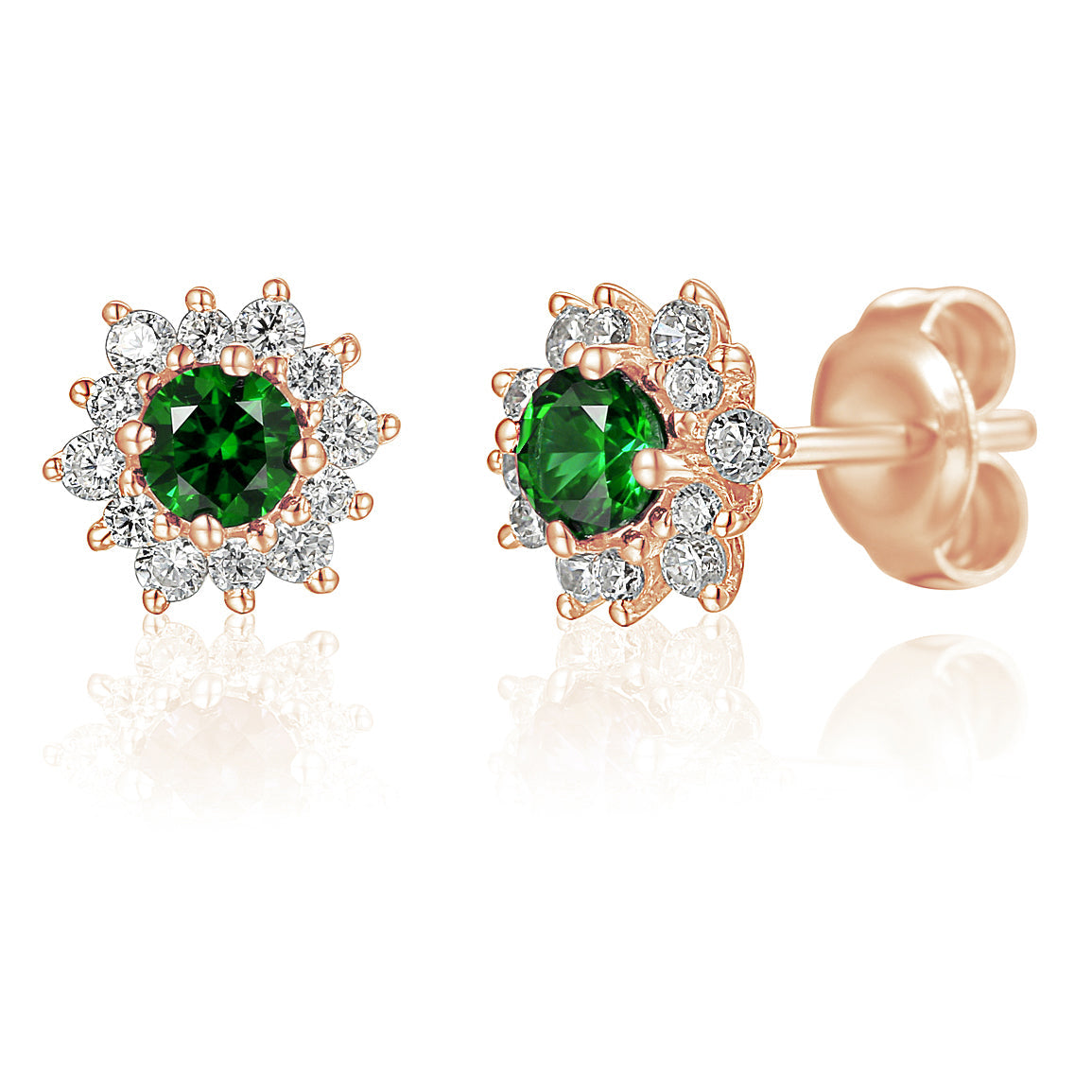 18k Rose Gold Emerald & Diamond Cluster Stud Earrings – The Real Gem