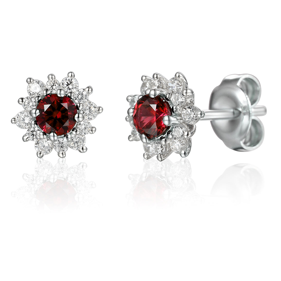 18k White Gold Ruby & Diamond Cluster Stud Earrings – The Real Gem