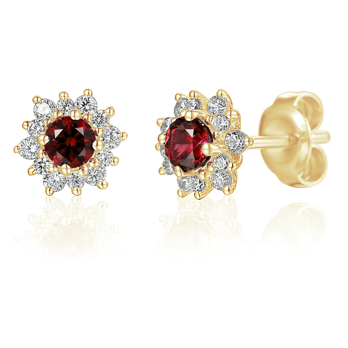 18k Yellow Gold Ruby & Diamond Cluster Stud Earrings – The Real Gem