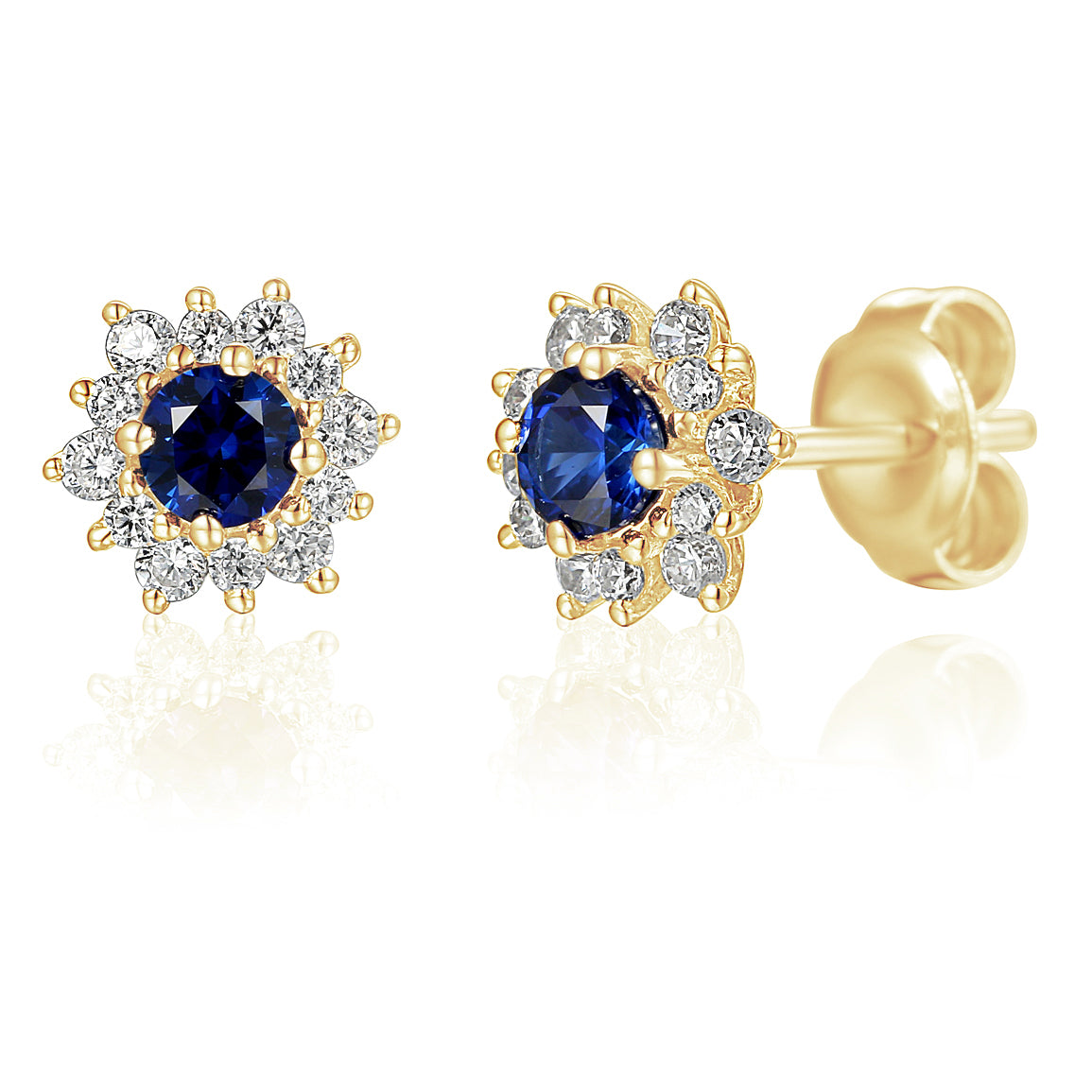 18k Yellow Gold Blue Sapphire & Diamond Cluster Stud Earrings – The Real Gem