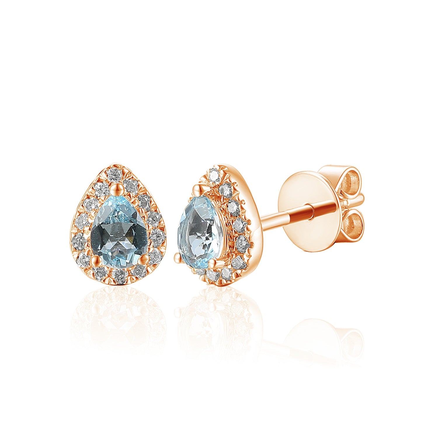 18k Rose Gold Aquamarine & Diamond Pear-Shaped Halo Stud Earrings – The Real Gem