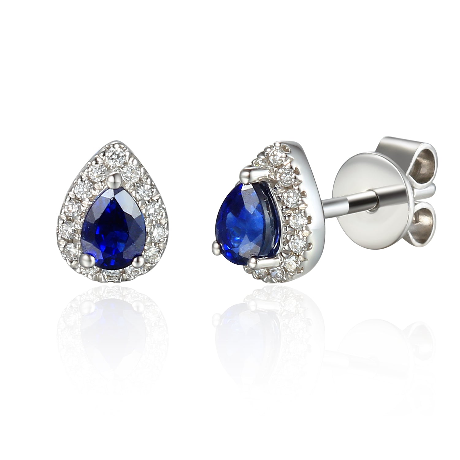 18k White Gold Blue Sapphire & Diamond Pear-Shaped Halo Stud Earrings – The Real Gem