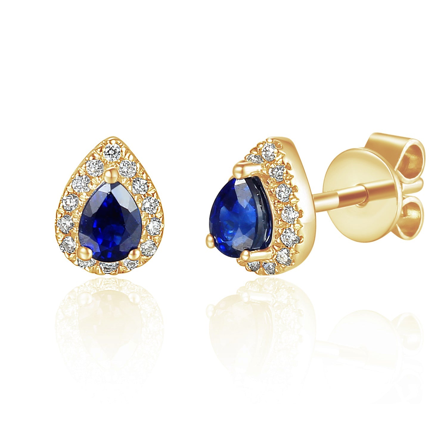 18k Yellow Gold Blue Sapphire & Diamond Pear-Shaped Halo Stud Earrings – The Real Gem