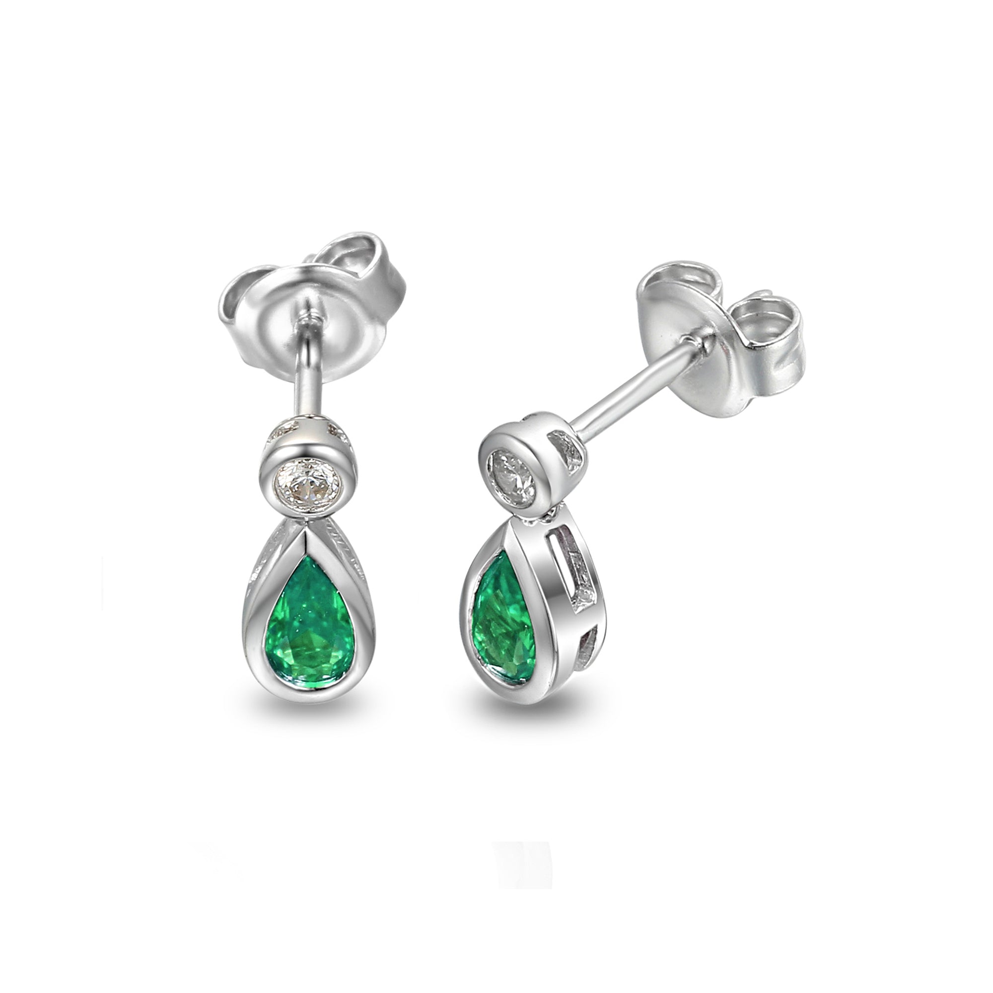 18k White Gold Emerald & Diamond Pear-Cut Drop Stud Earrings – The Real Gem