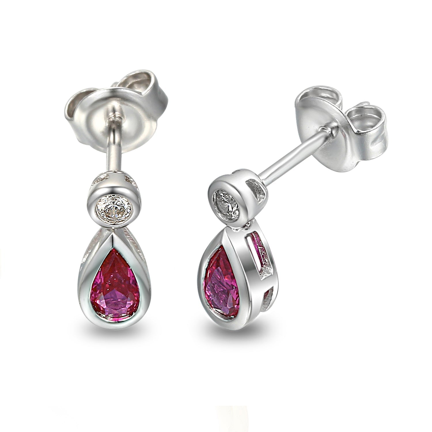 18k White Gold Ruby & Diamond Pear-Cut Drop Stud Earrings – The Real Gem