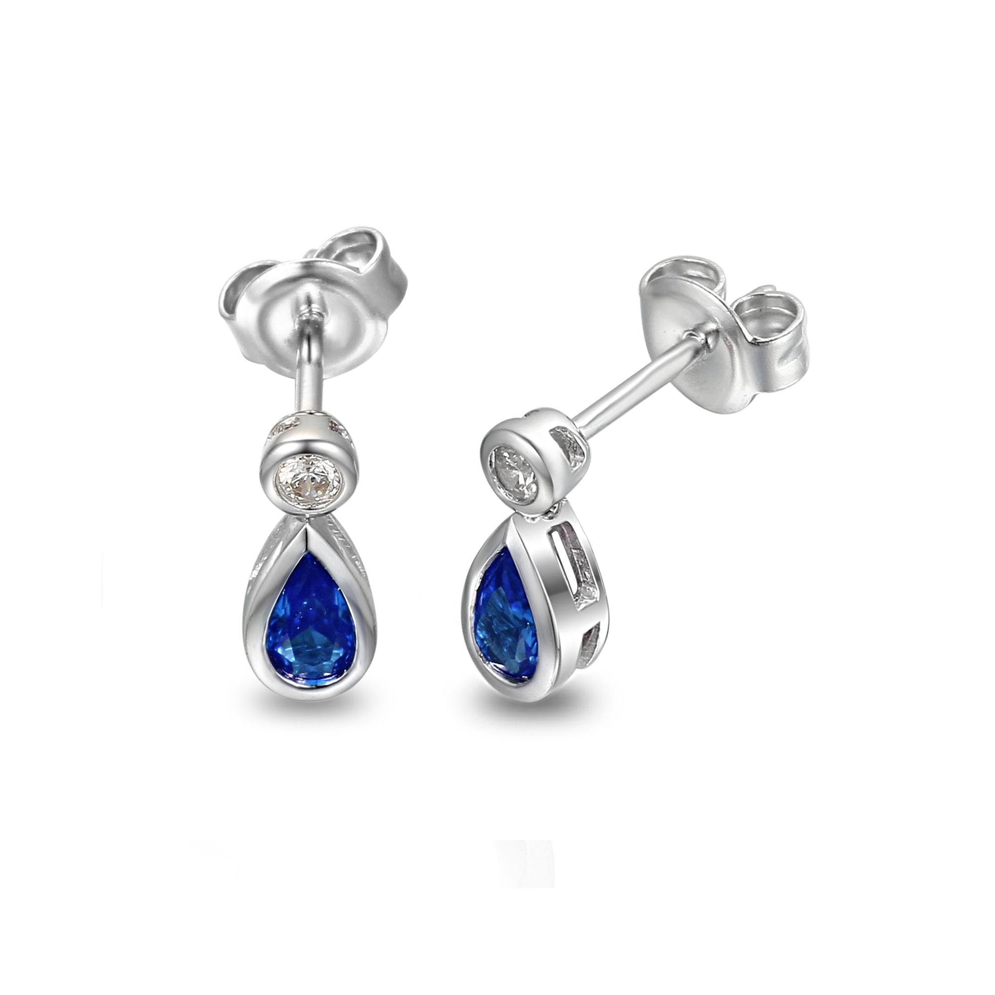 18k White Gold Blue Sapphire & Diamond Pear-Cut Drop Stud Earrings – The Real Gem