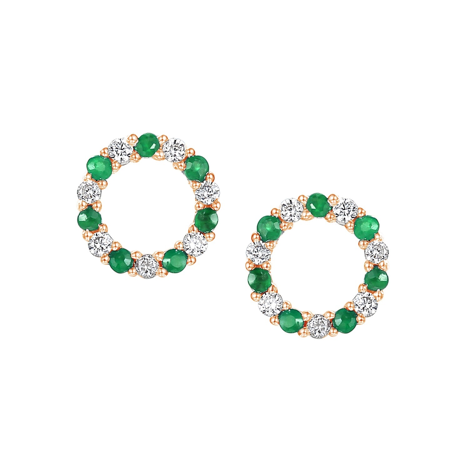 Emerald and Diamond Circle Stud Earrings – The Real Gem