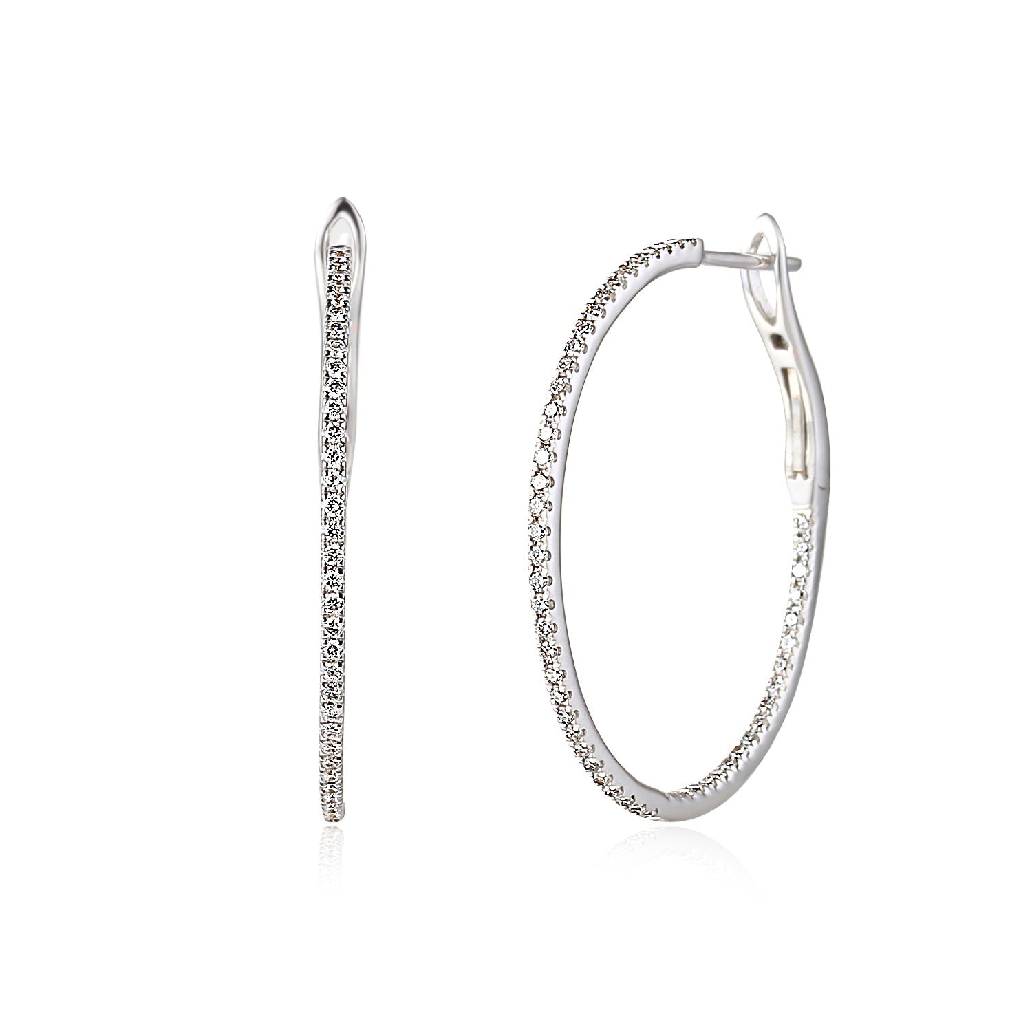 18k White Gold Diamond Micro-Set Hoop Earrings – The Real Gem