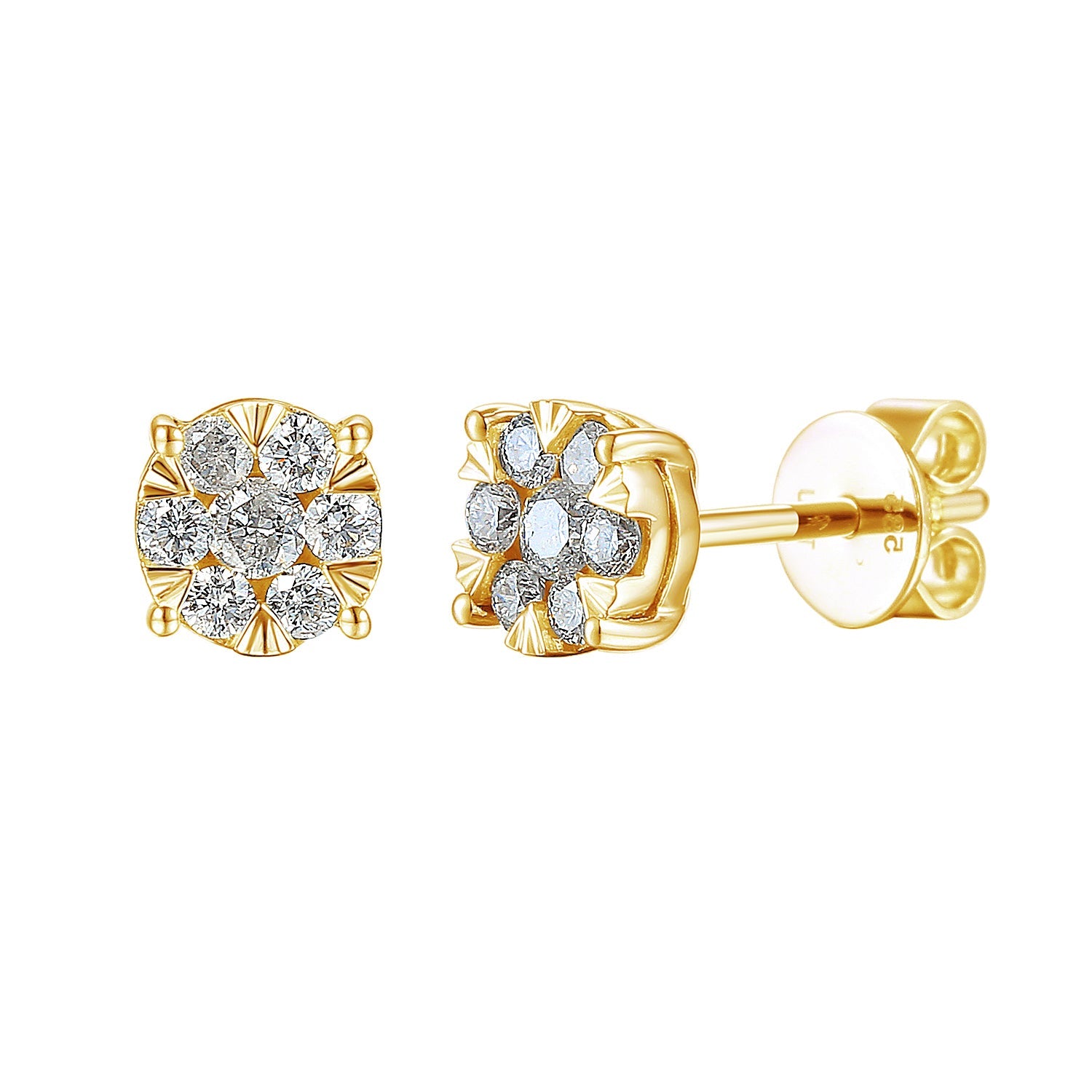 18k Yellow Gold Illusion-Set Diamond Stud Earrings – The Real Gem