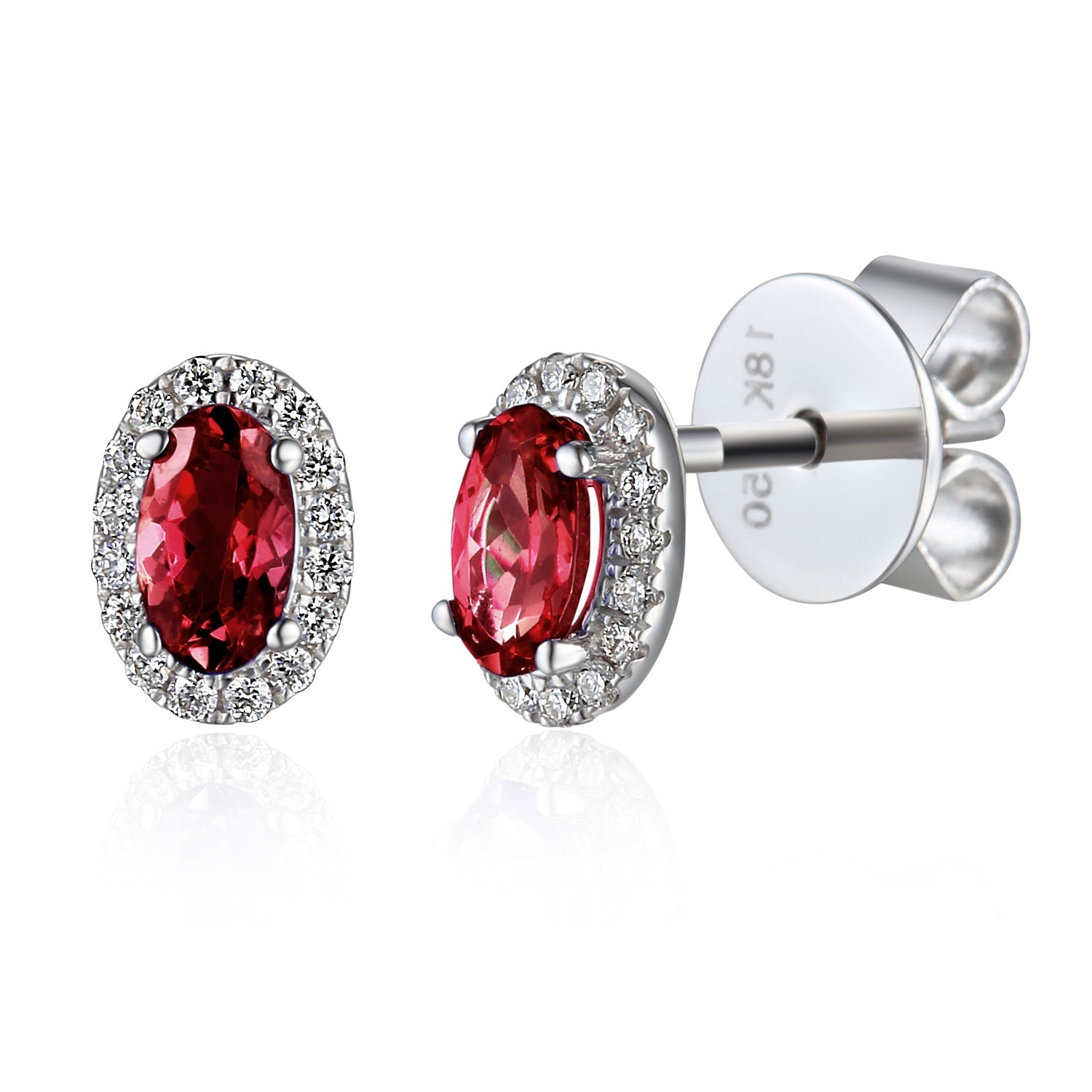 18k White Gold Ruby and Diamond Halo Stud Earrings 0.10ct G/SI - The Real Gem