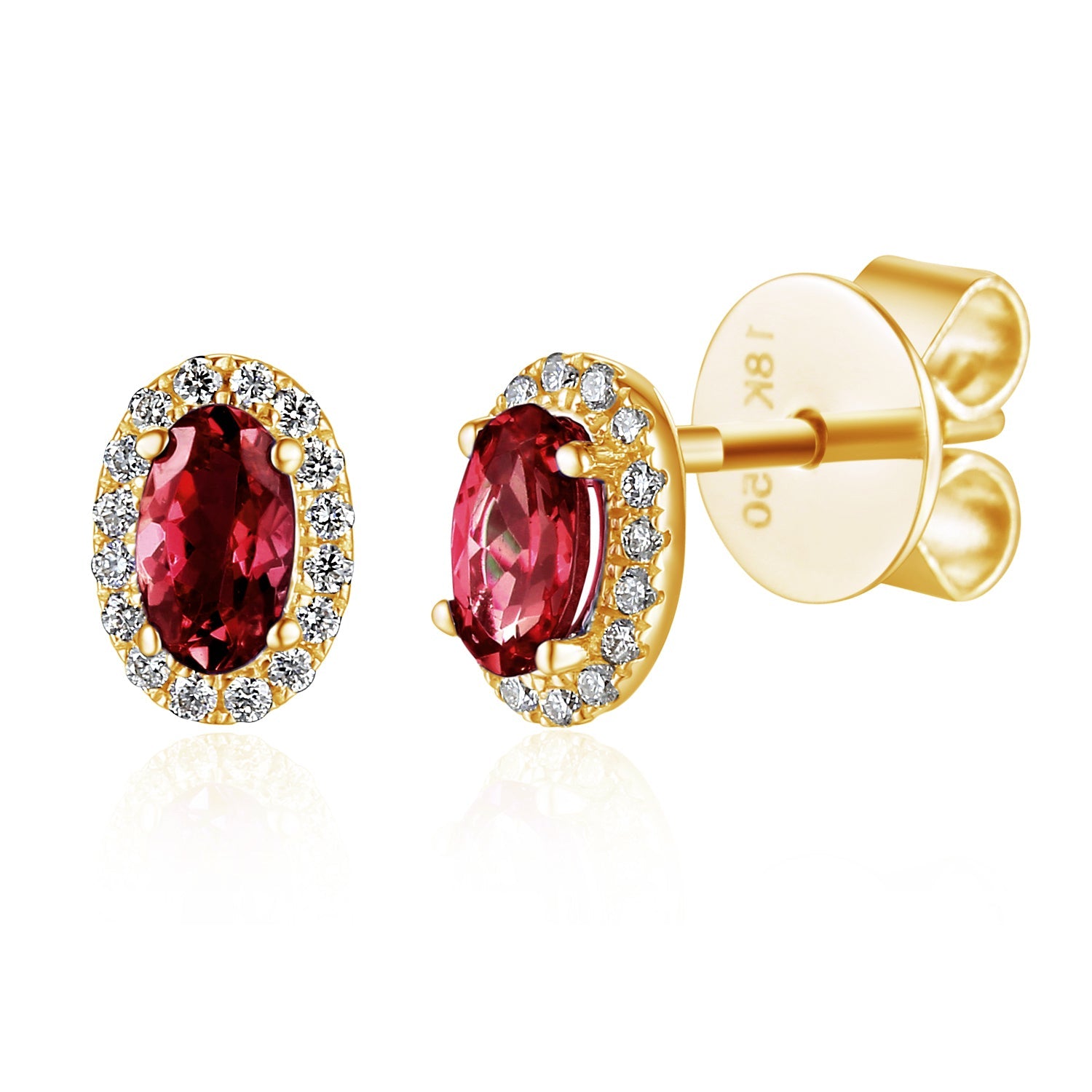 18k Yellow Gold Ruby and Diamond Halo Stud Earrings 0.10ct G/SI - The Real Gem