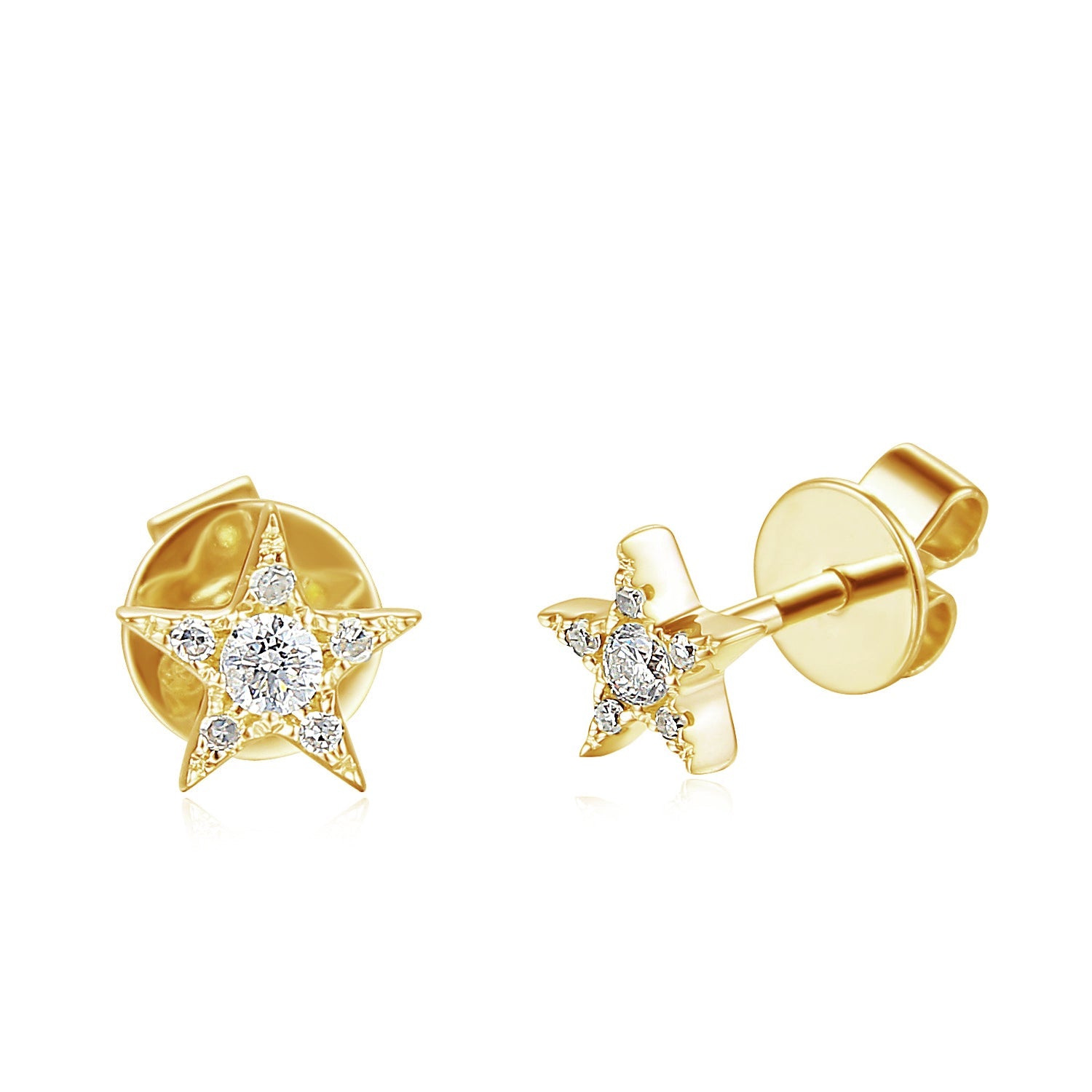 18k Yellow Gold Diamond Star Stud Earrings – The Real Gem