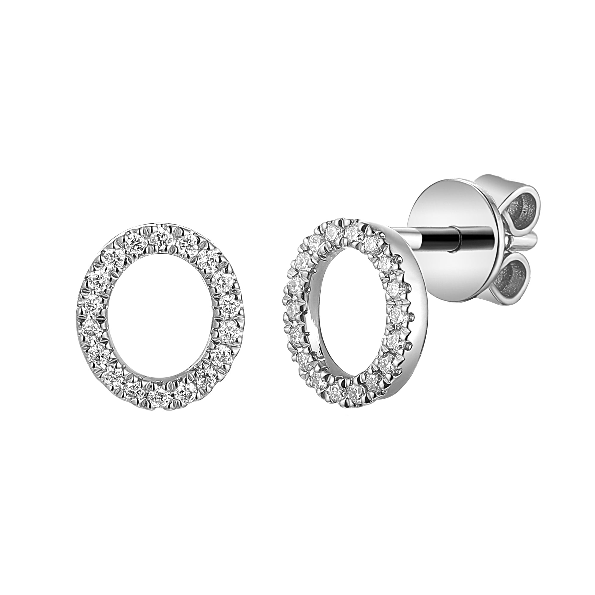 18k White Gold Diamond Halo Circle Stud Earrings – The Real Gem