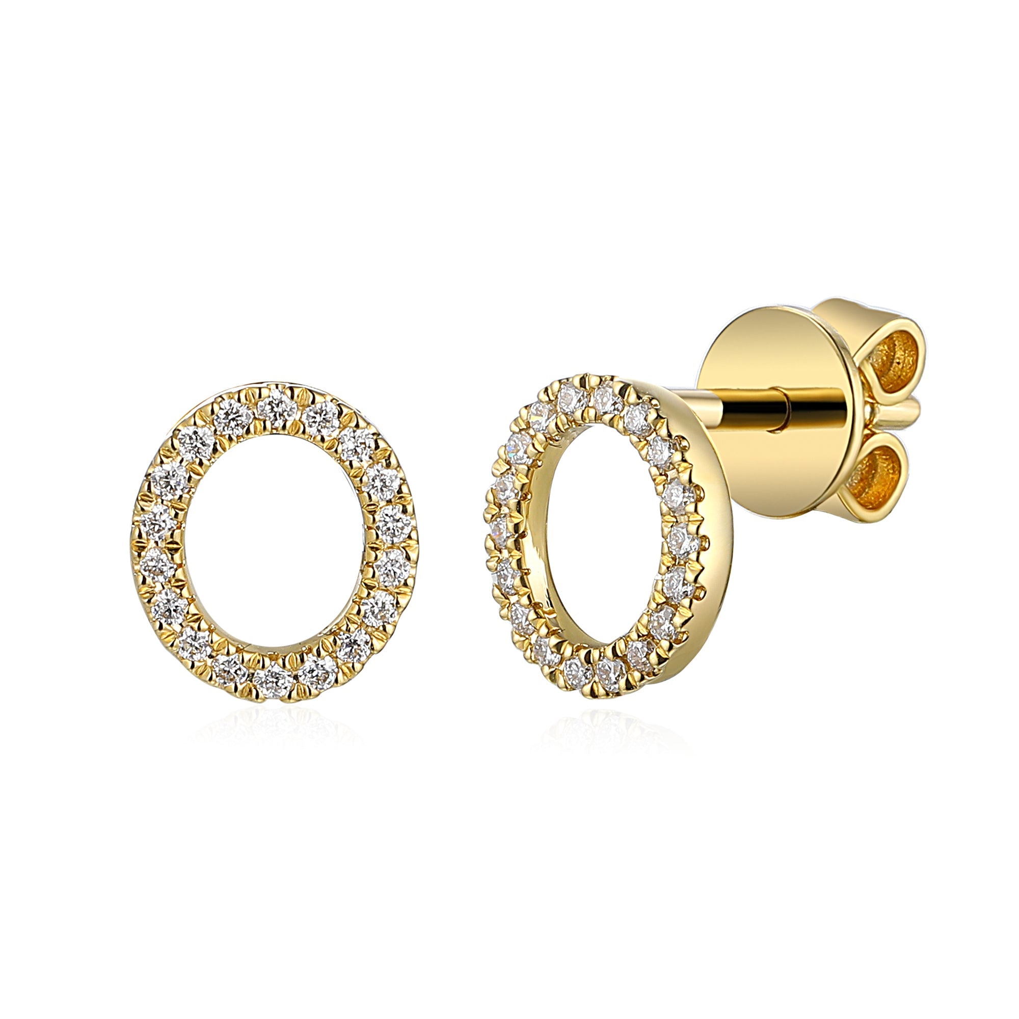 18k Yellow Gold Diamond Halo Circle Stud Earrings – The Real Gem