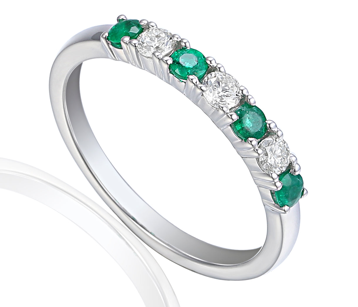18k White Gold Emerald And Diamond 7 Stone Ring - The Real Gem
