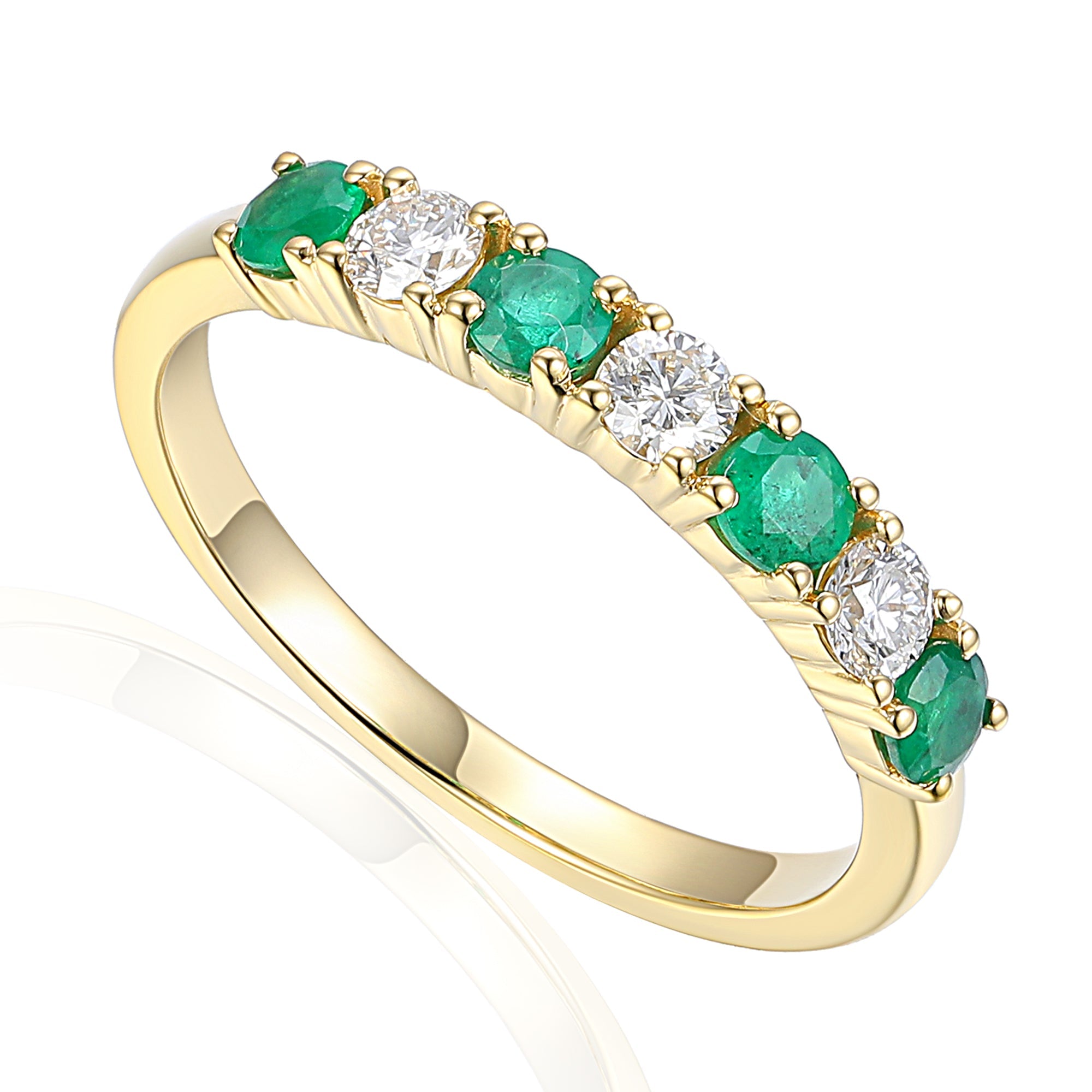 18k Yellow Gold Emerald And Diamond 7 Stone Ring - The Real Gem