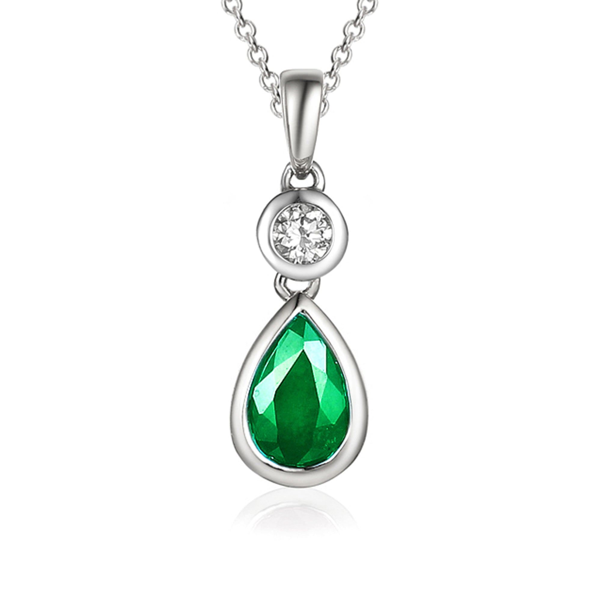 Emerald & Diamond Pear-Shaped Drop Pendant Necklace