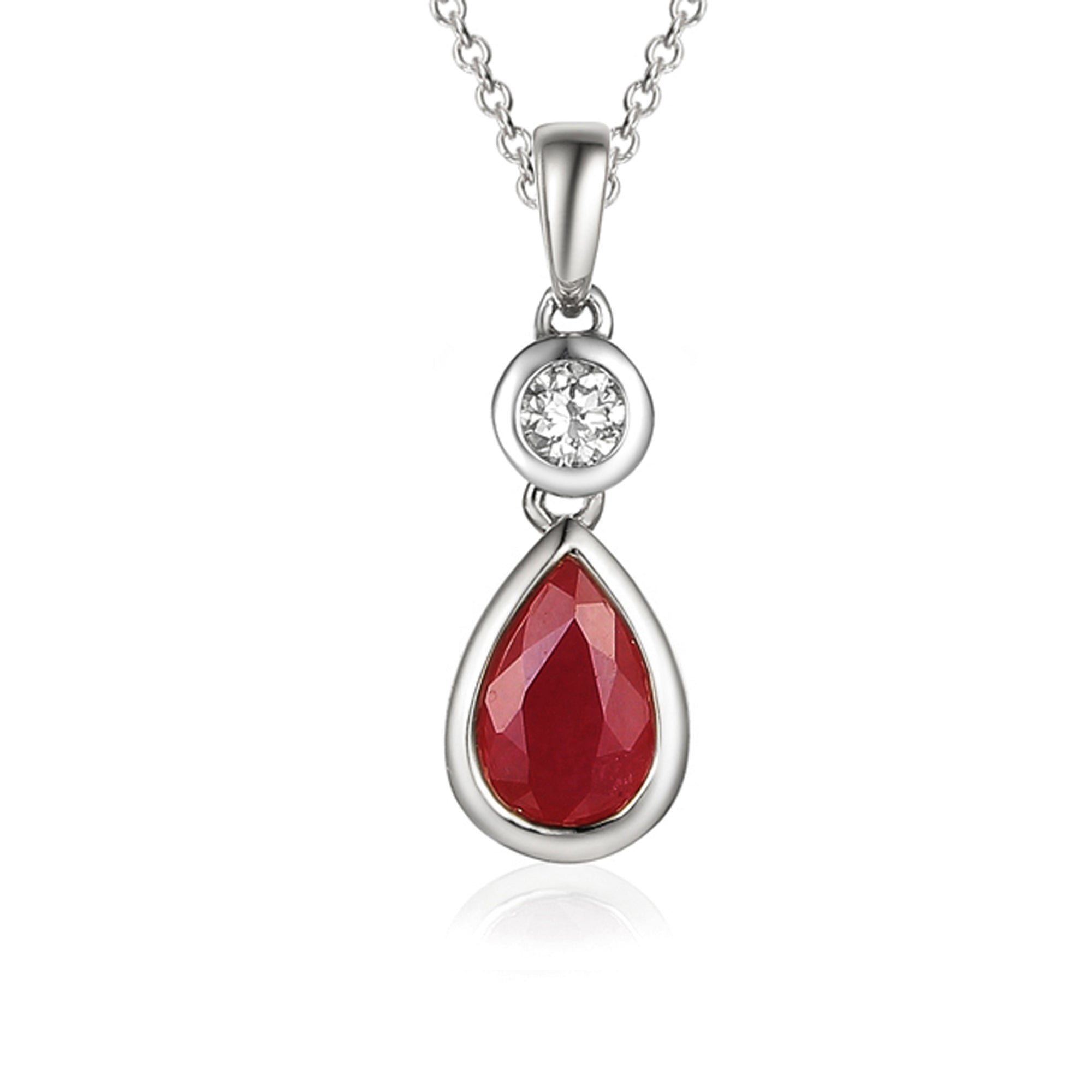 Ruby & Diamond Pear-Shaped Drop Pendant Necklace 6x4mm Ruby & 0.06ct Diamond