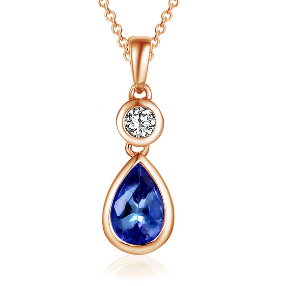 Blue Sapphire & Diamond Pear-Shaped Drop Pendant Necklace