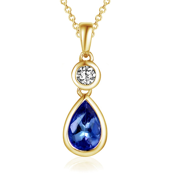 Blue Sapphire & Diamond Pear-Shaped Drop Pendant Necklace
