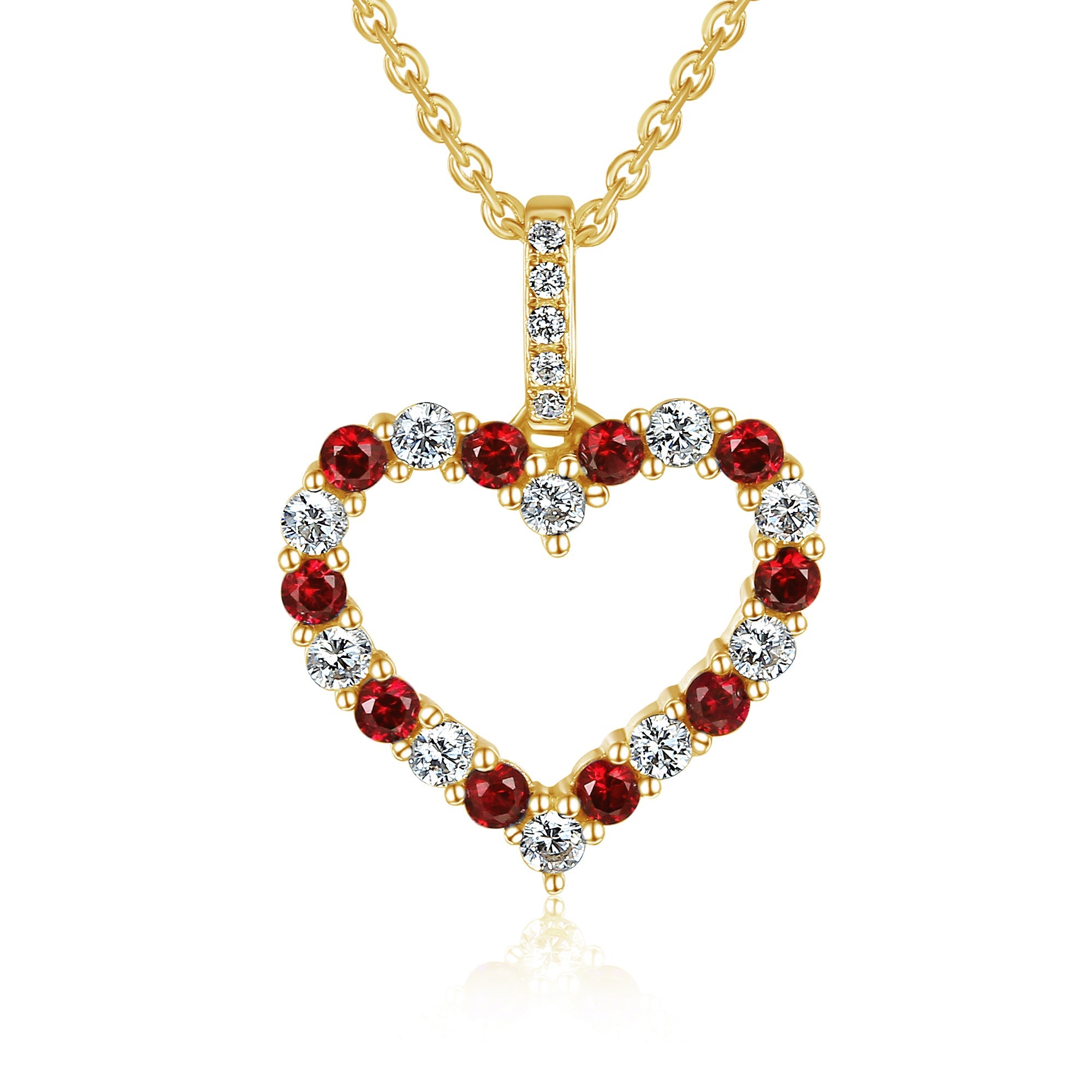 18k Yellow Gold Ruby And Diamond 0.26ct Heart Pendant Necklace - The Real Gem