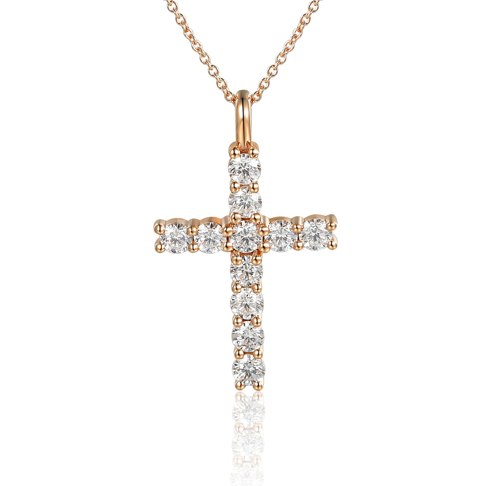 18k Rose Gold Diamond Cross Pendant Necklace – The Real Gem