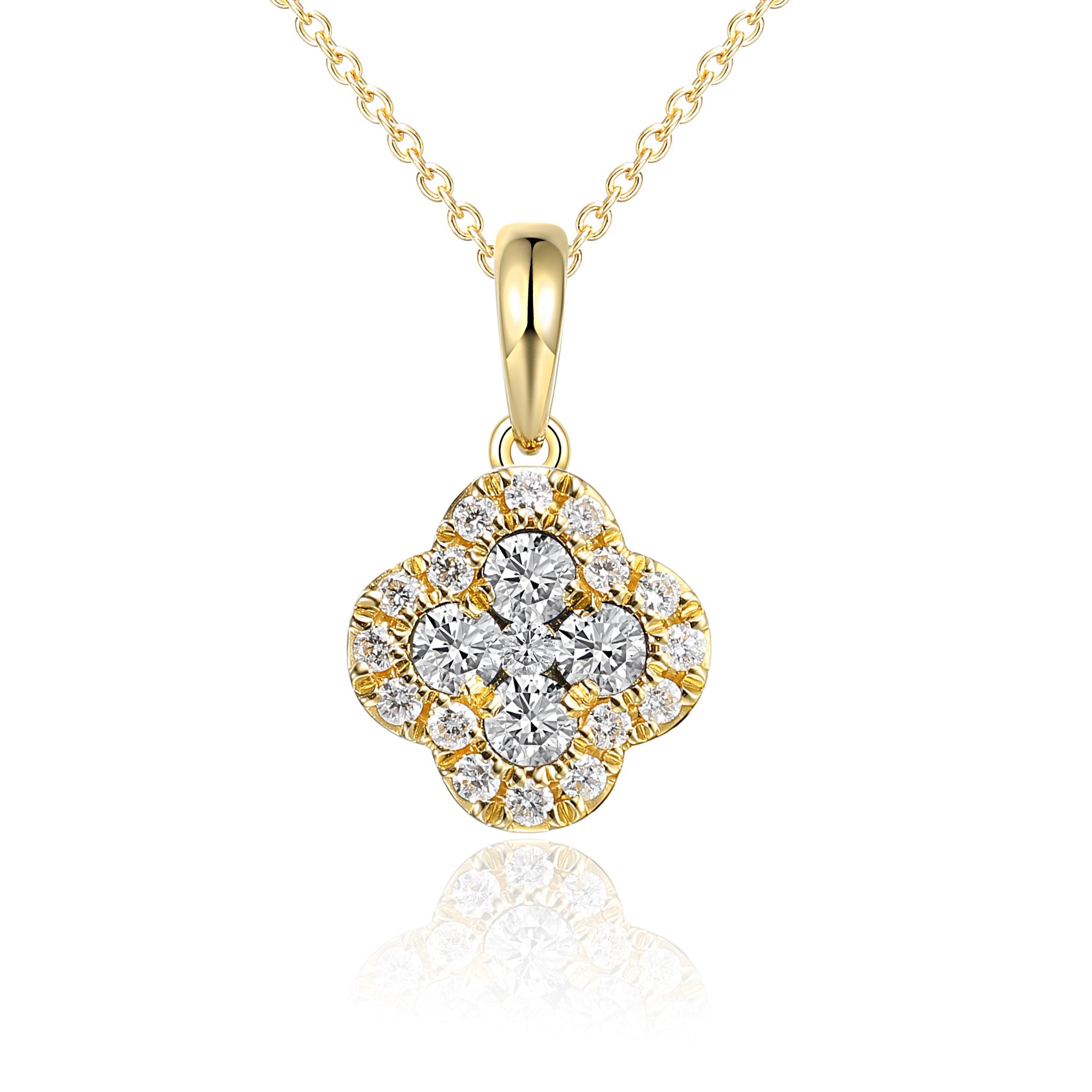 18k Yellow Gold Clover Diamond Cluster Pendant Necklace With 0.47ct G SI Diamonds - The Real Gem