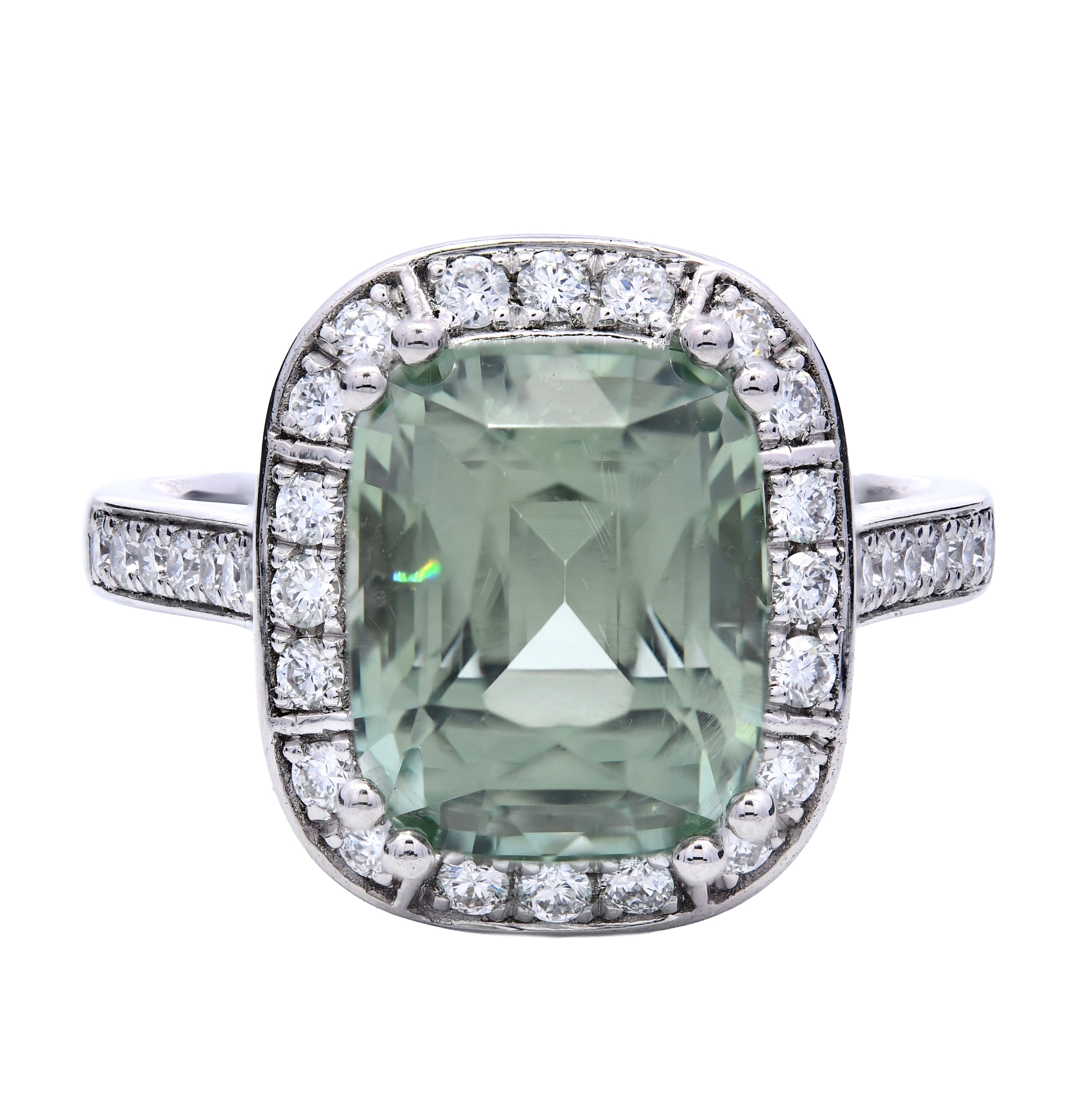 Mint Tourmaline 4.52ct & Diamond 0.39ct Halo Ring in Platinum