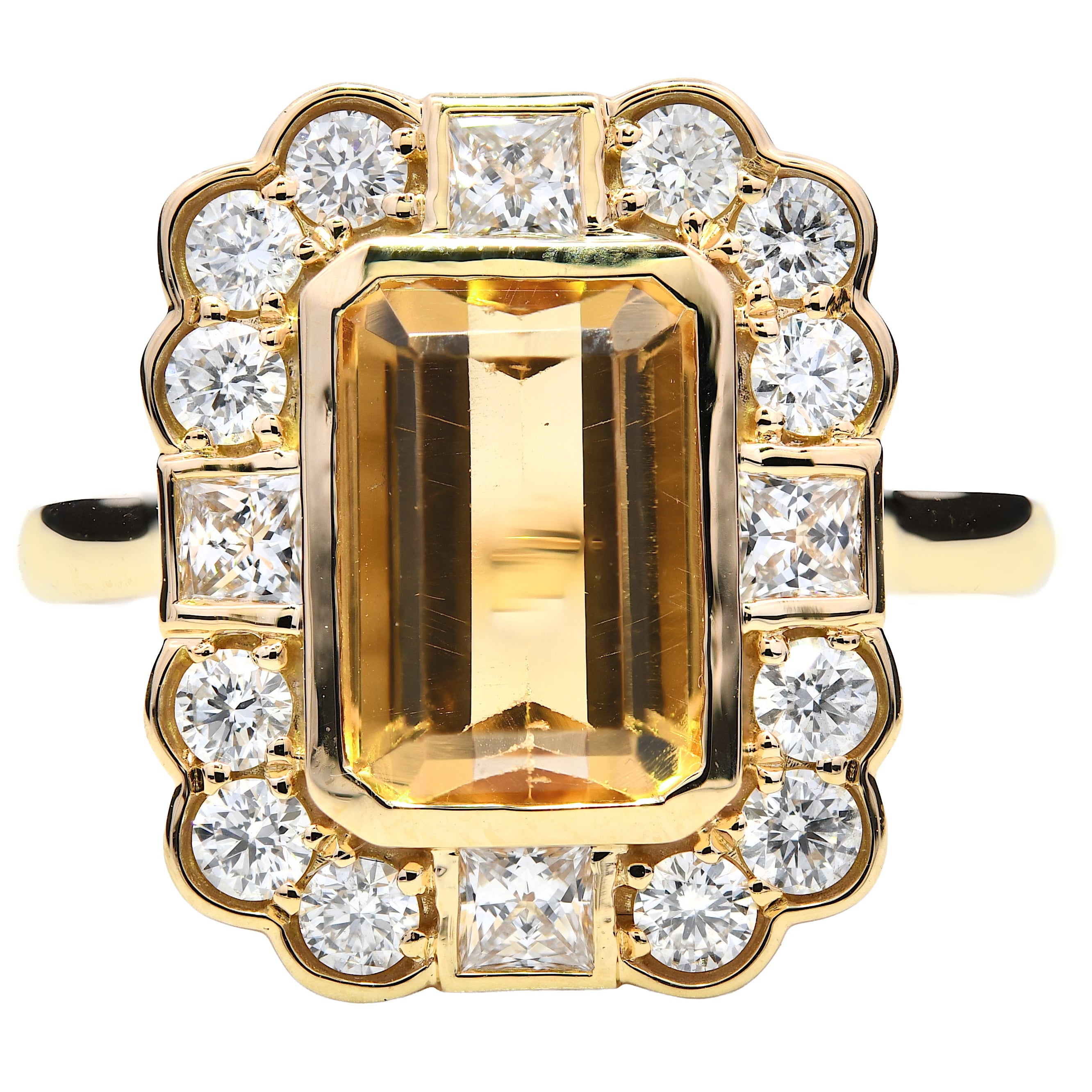 Golden Topaz 2.66ct & Diamond 0.79ct Halo Ring in 18k Yellow Gold