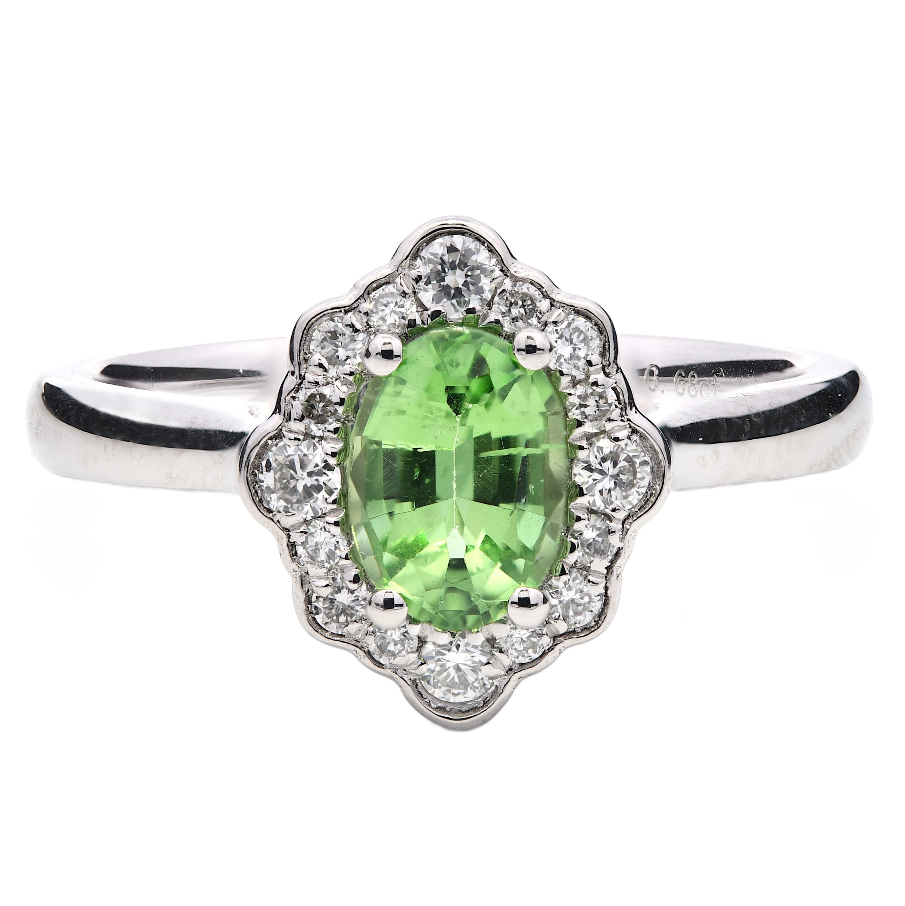 Tsavorite 0.68ct & Diamond 0.16ct Cluster Ring in Platinum