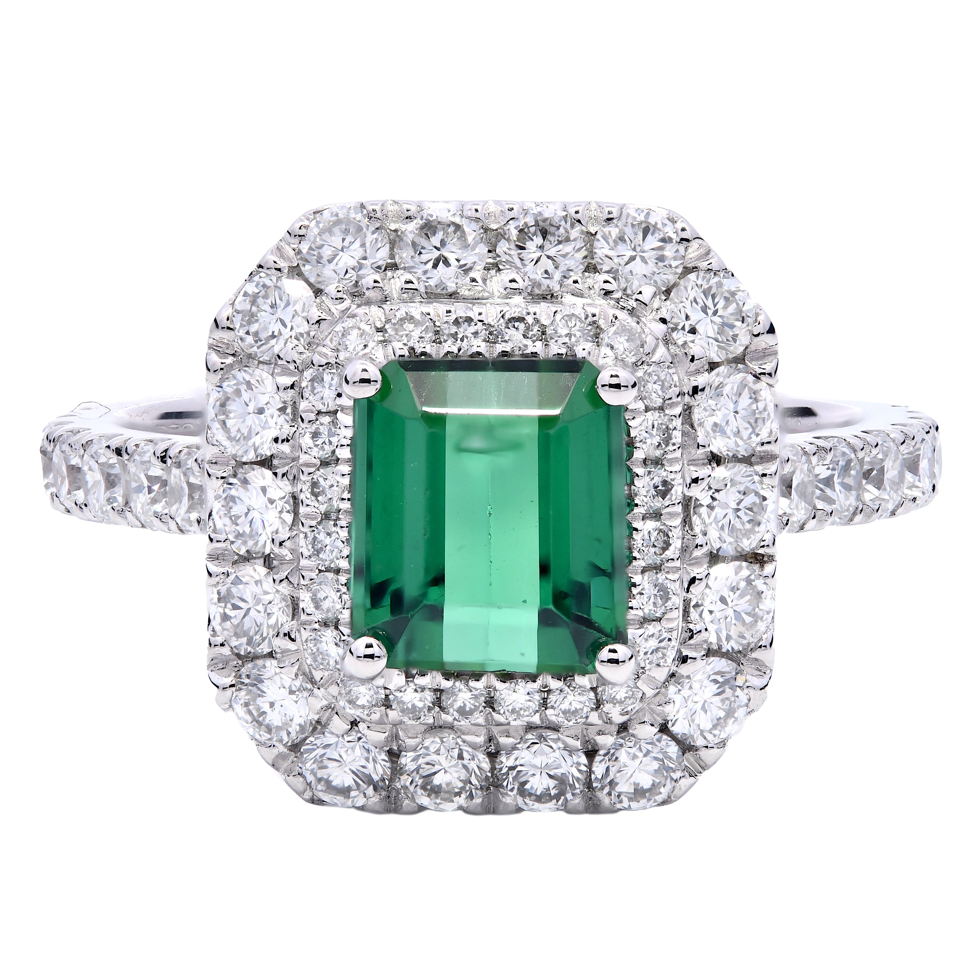Mint Tourmaline 1.33ct & Diamond 0.99ct Cluster Ring in Platinum