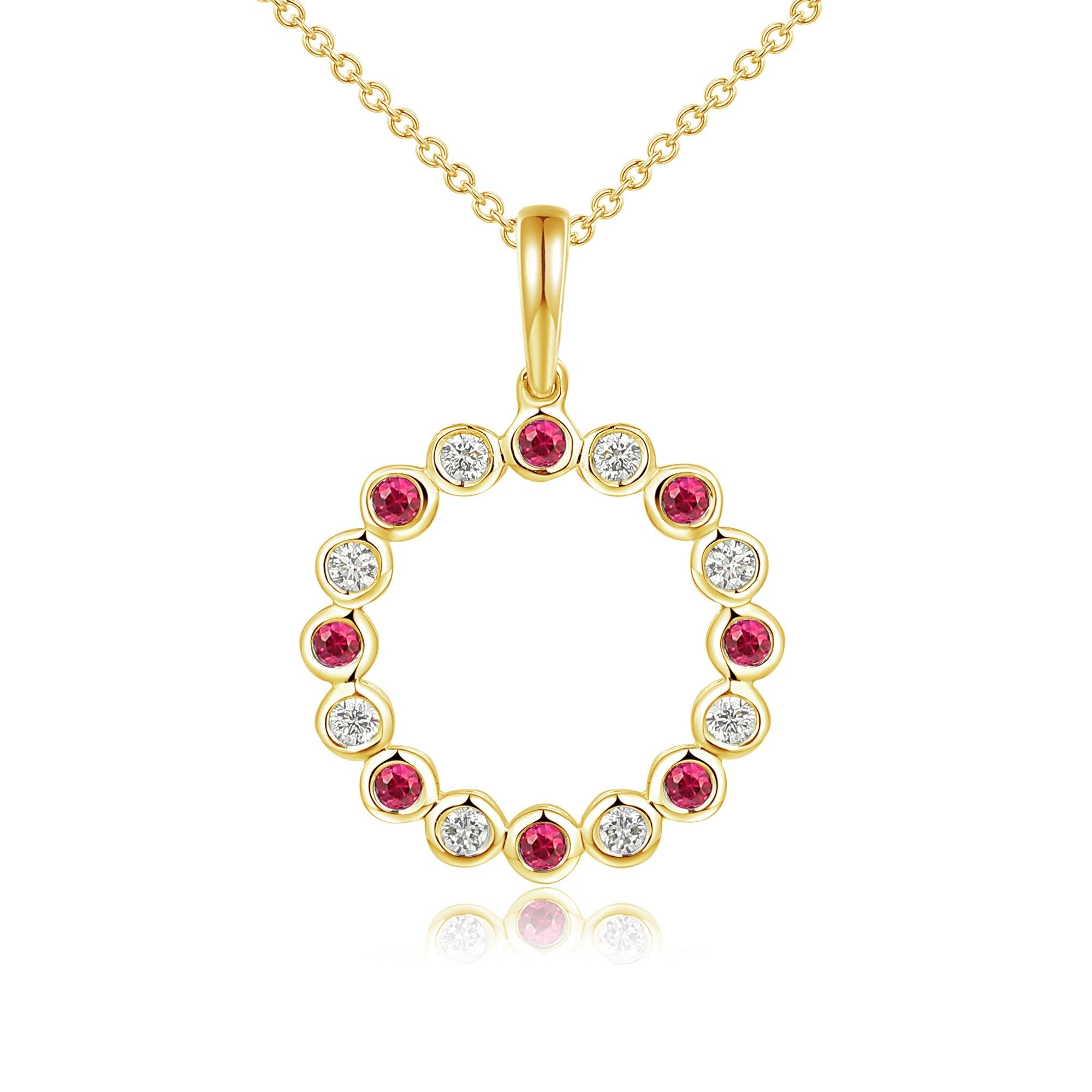 Rubover Set Round Brilliant Cut Ruby & Diamond Circle Pendant and Chain – The Real Gem