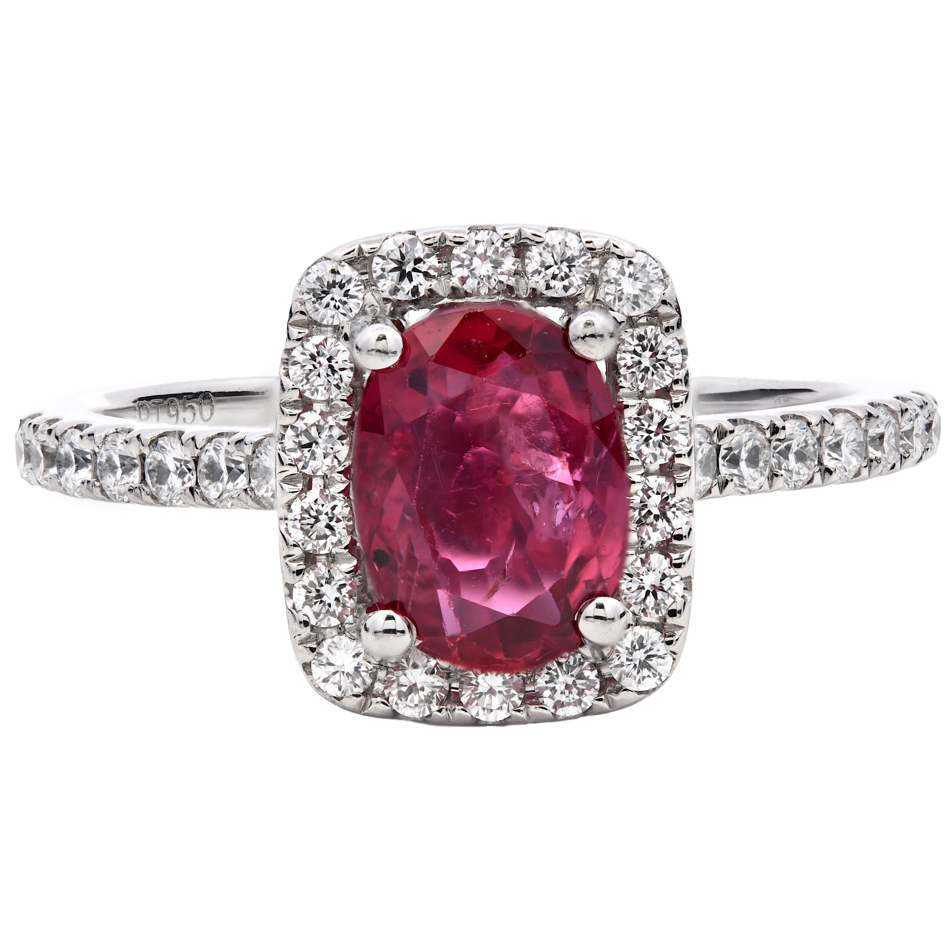 Ruby 1.27ct & Diamond 0.39ct Halo Ring in Platinum