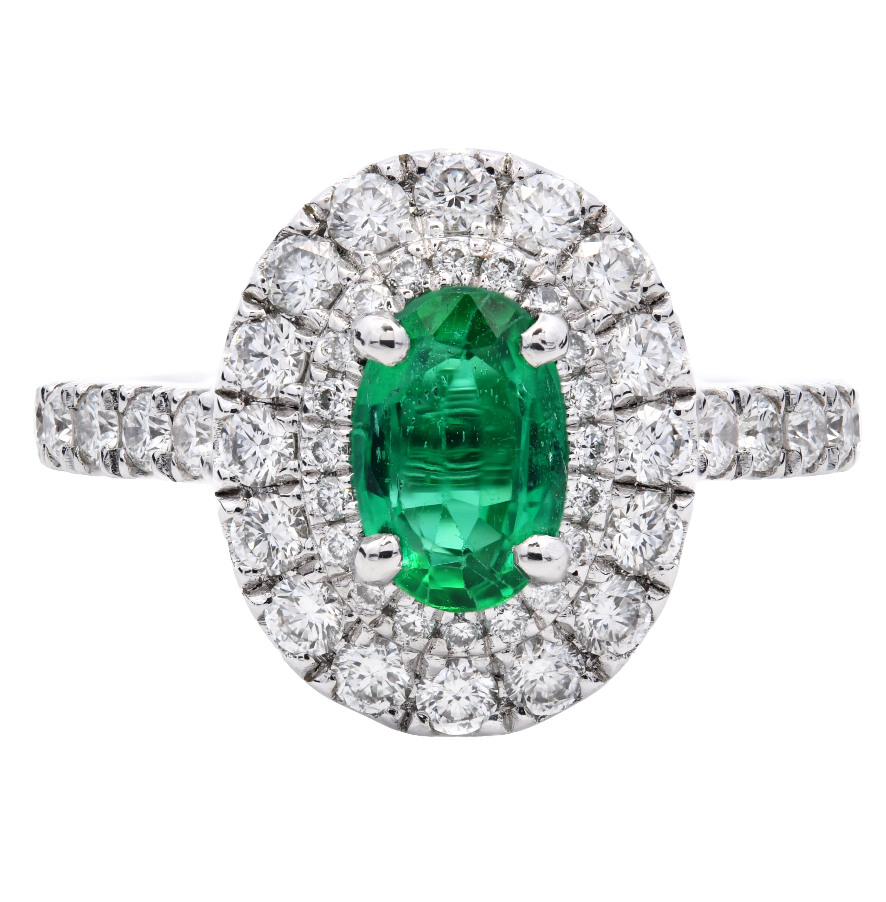 Emerald 0.61ct and Diamond 0.61ct Cluster Ring in Platinum