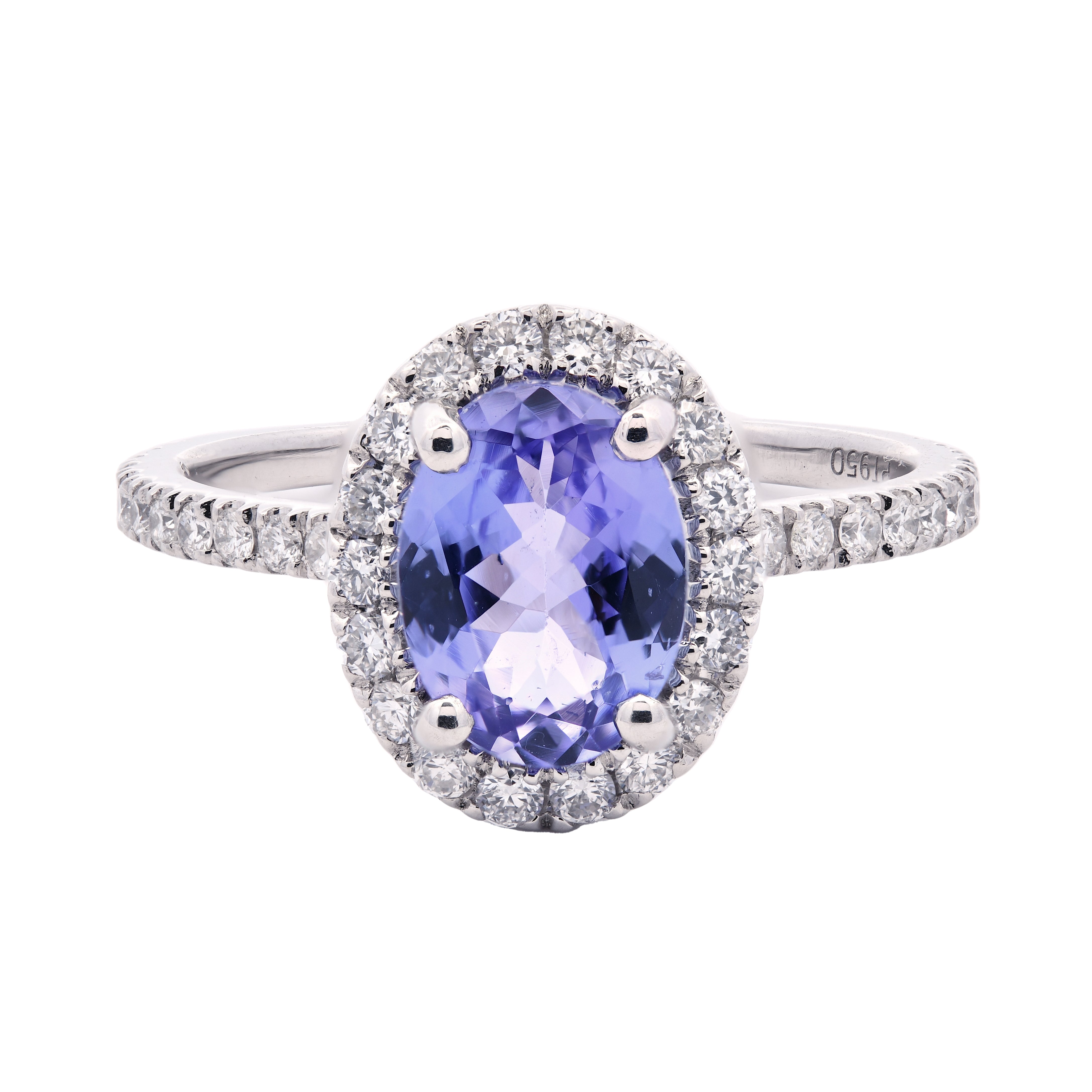 Tanzanite 1.15ct & Diamond 0.40ct Halo Ring in Platinum