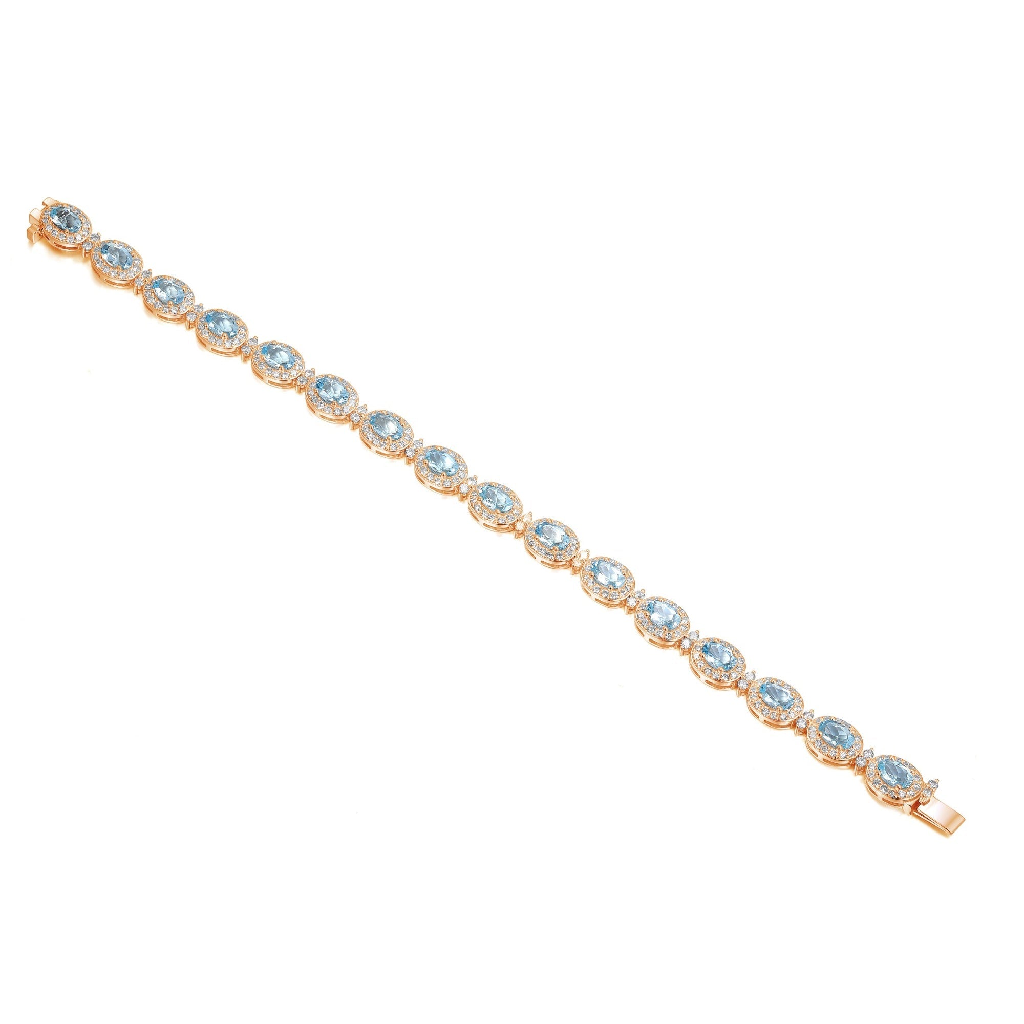 18k Rose Gold Oval Aquamarine & Diamond Halo Bracelet – The Real Gem