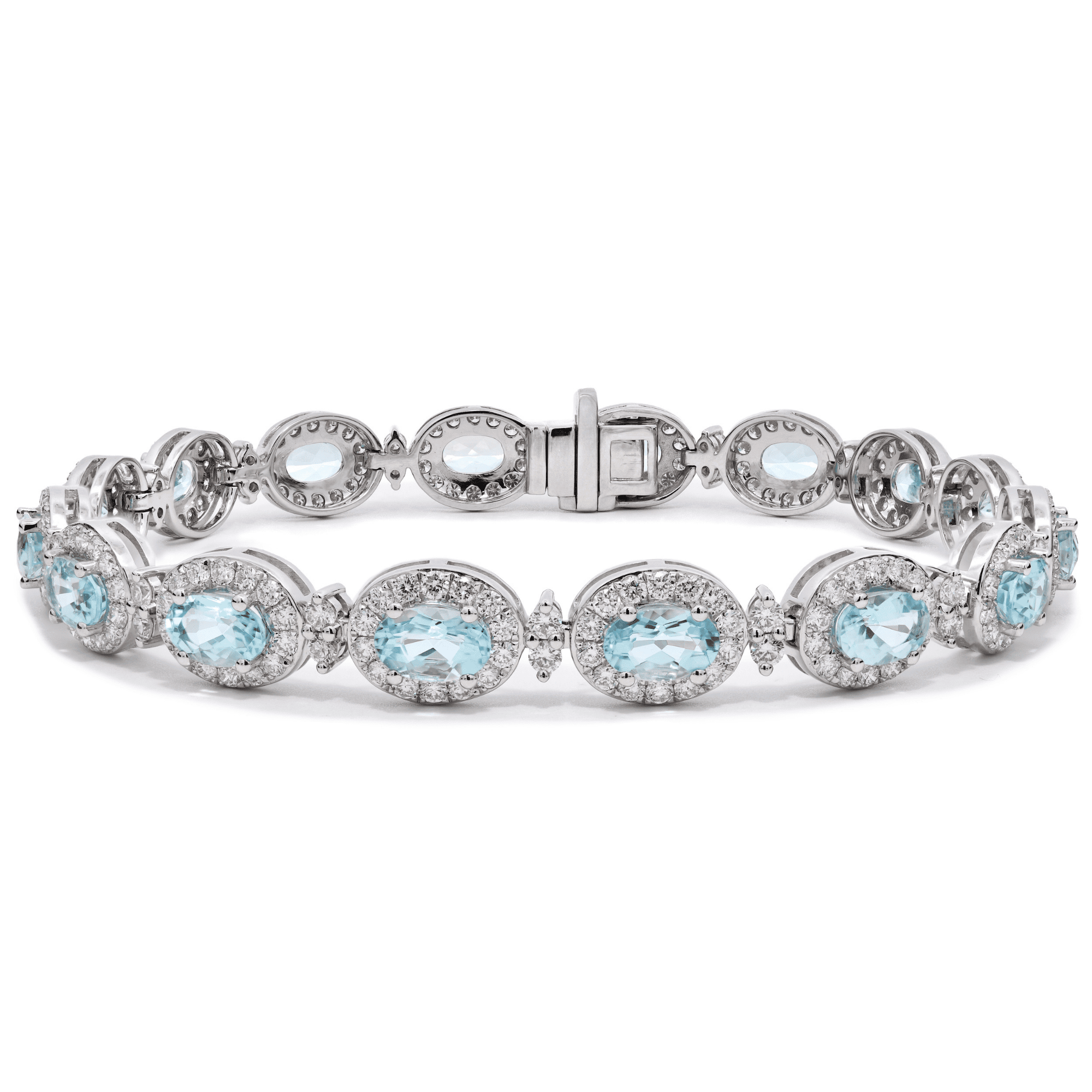 18k White Gold Oval Aquamarine & Diamond Halo Bracelet – The Real Gem