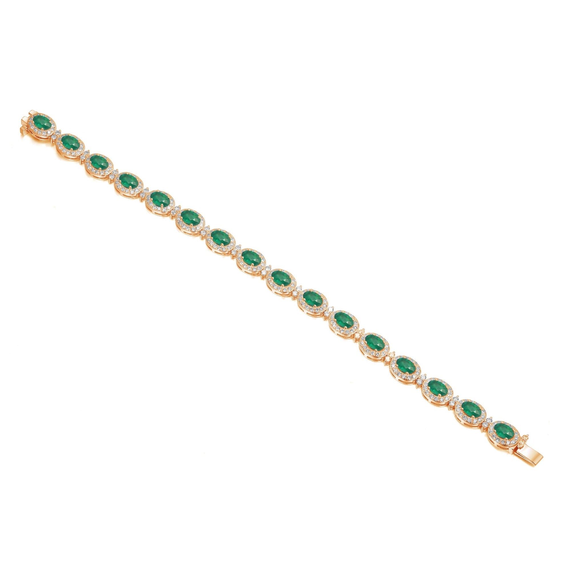 18k Rose Gold Oval Emerald & Diamond Halo Bracelet – The Real Gem