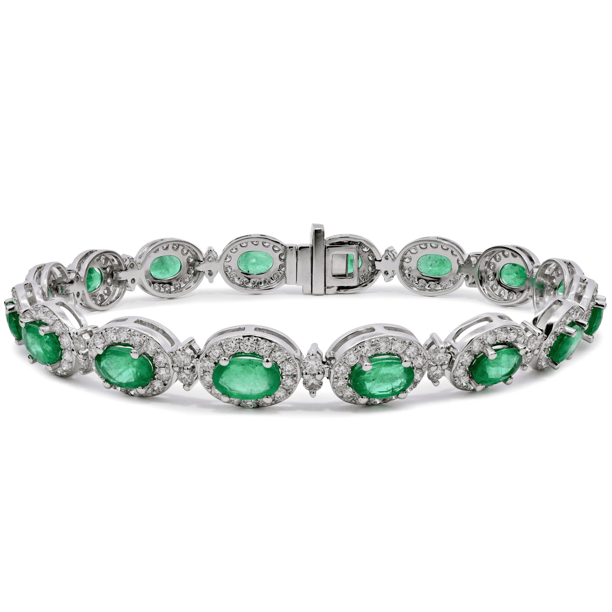 18k White Gold Oval Emerald & Diamond Halo Bracelet – The Real Gem