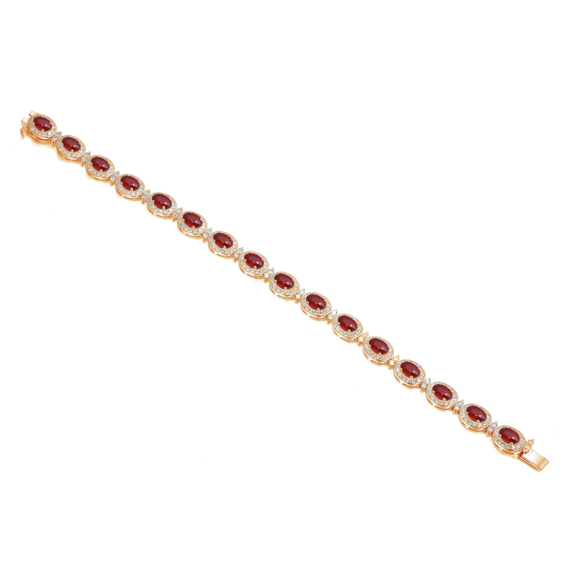 18k Rose Gold Oval Ruby & Diamond Halo Bracelet – The Real Gem