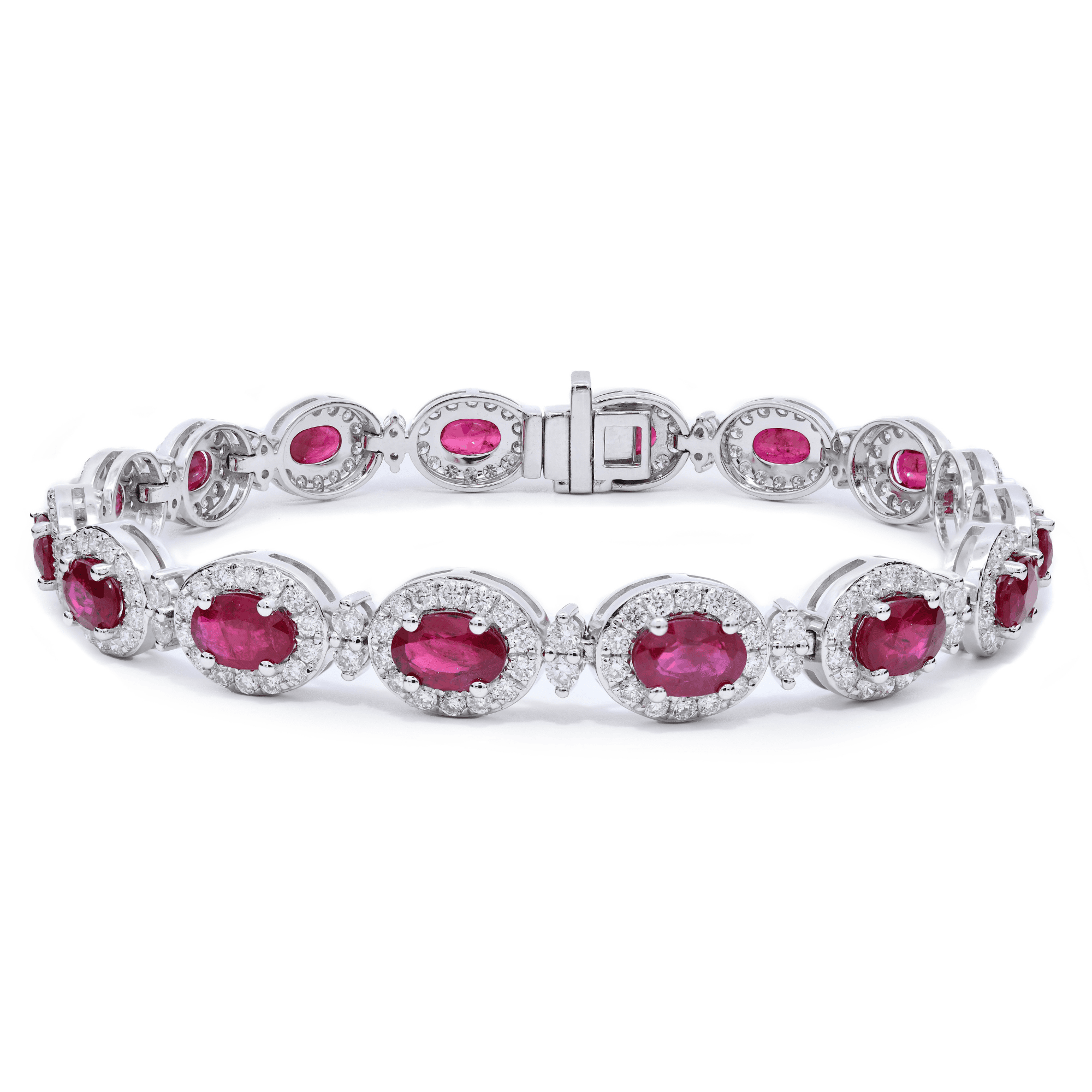 18k White Gold Oval Ruby & Diamond Halo Bracelet – The Real Gem