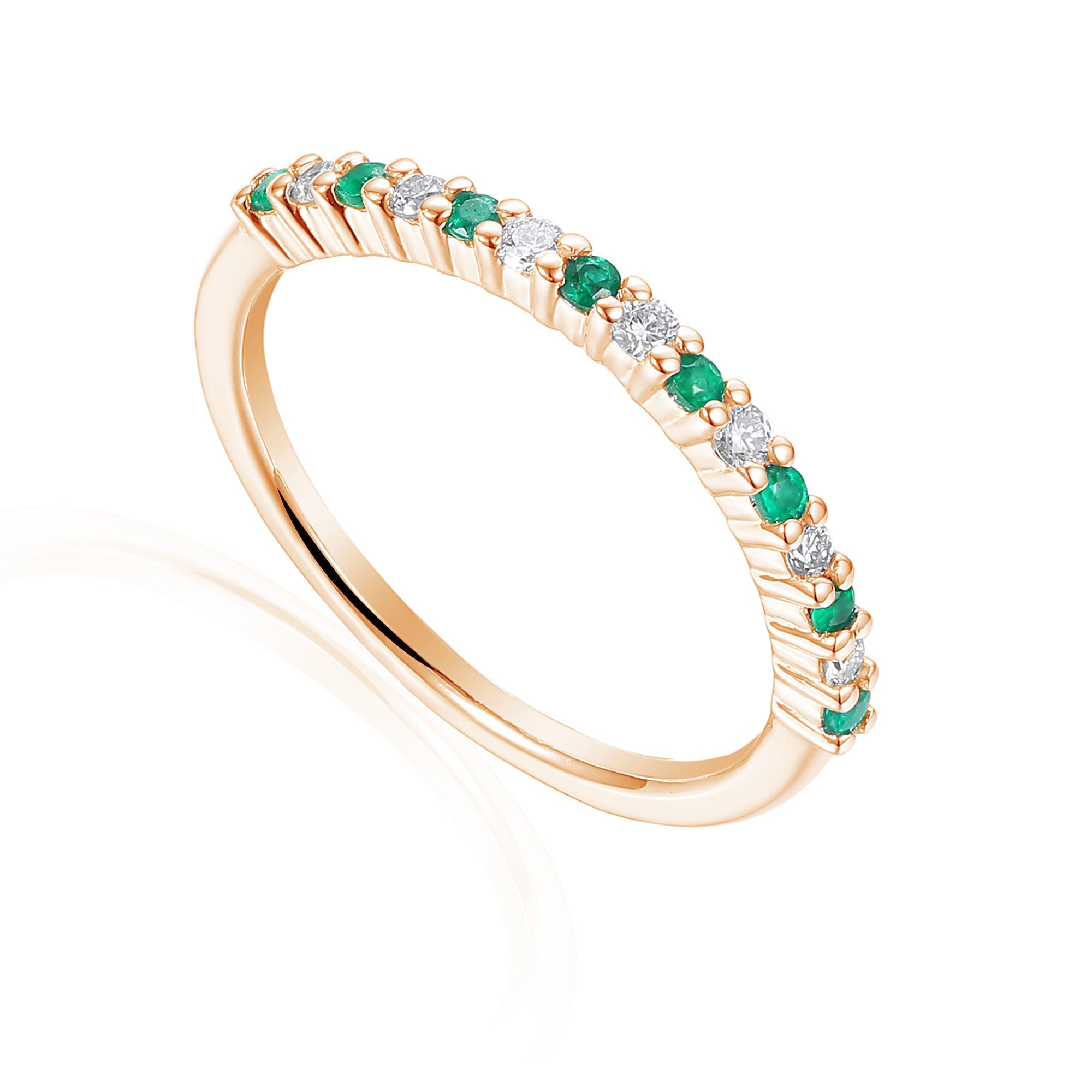 18l Rose Gold Emerald And Diamond Half Eternity Ring - The Real Gem